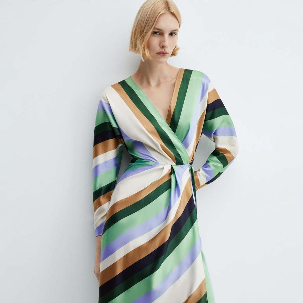 Metallic dress with neckline detail Women MANGO Lithuania