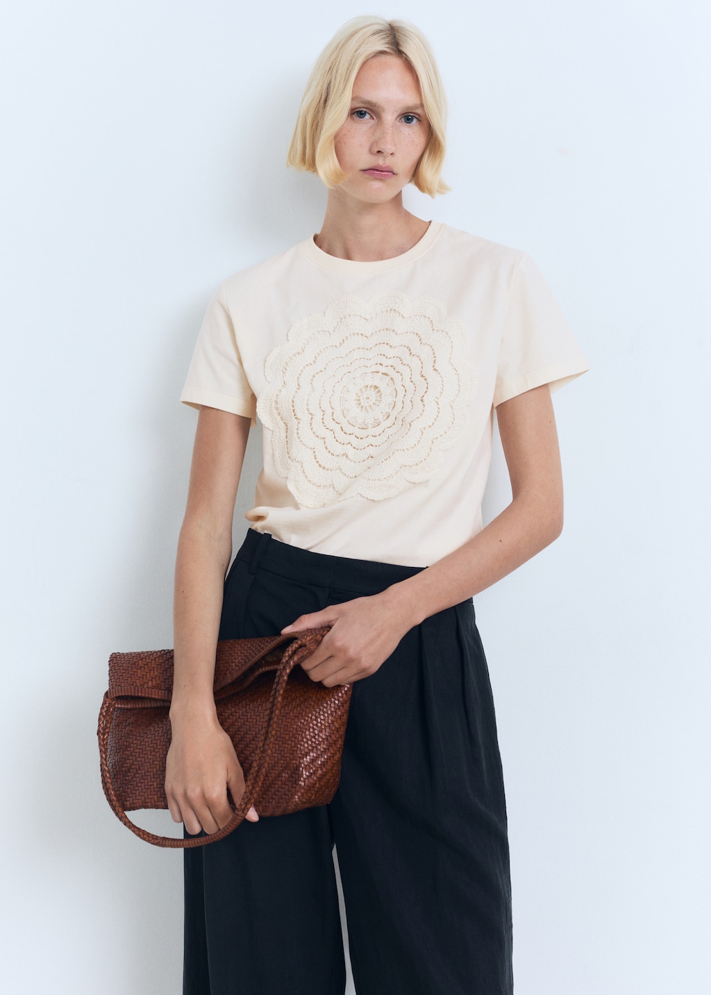 Crochet floral embroidered t-shirt - image 3