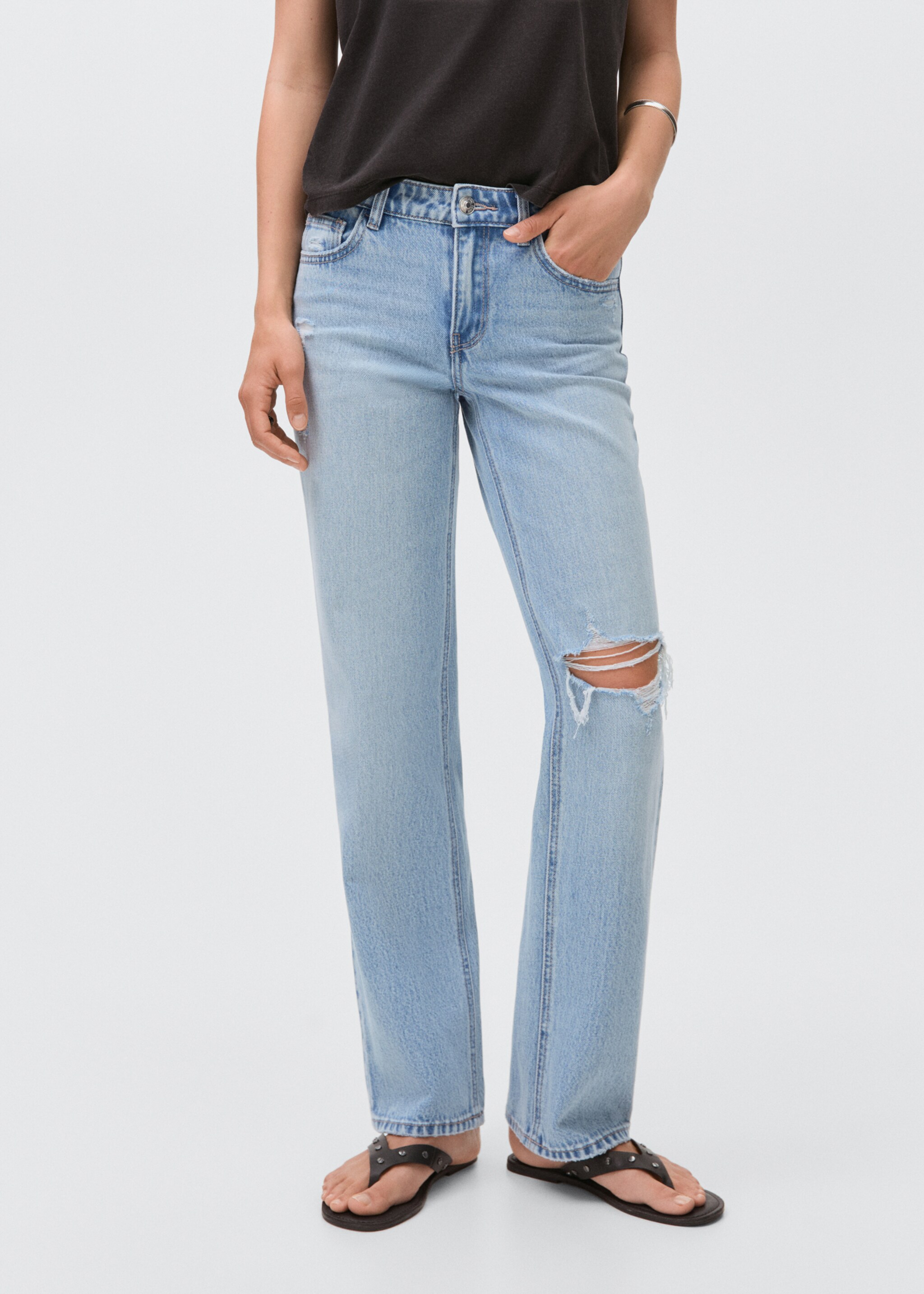 Jean straight-fit déchirures - Plan moyen