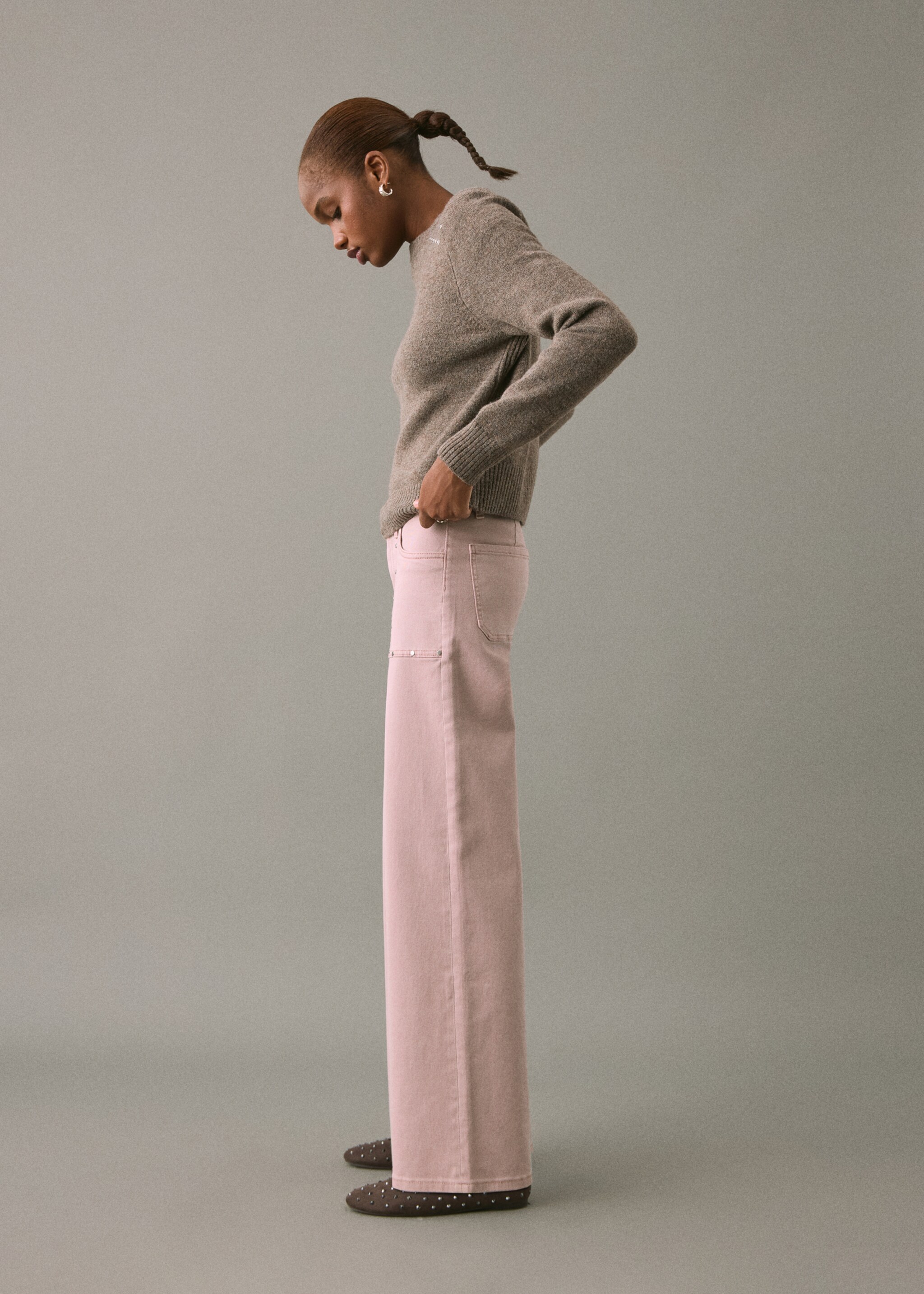 Studded culotte jeans - Details of the article 2, Pastel Pink. Ref: 17001228-00.