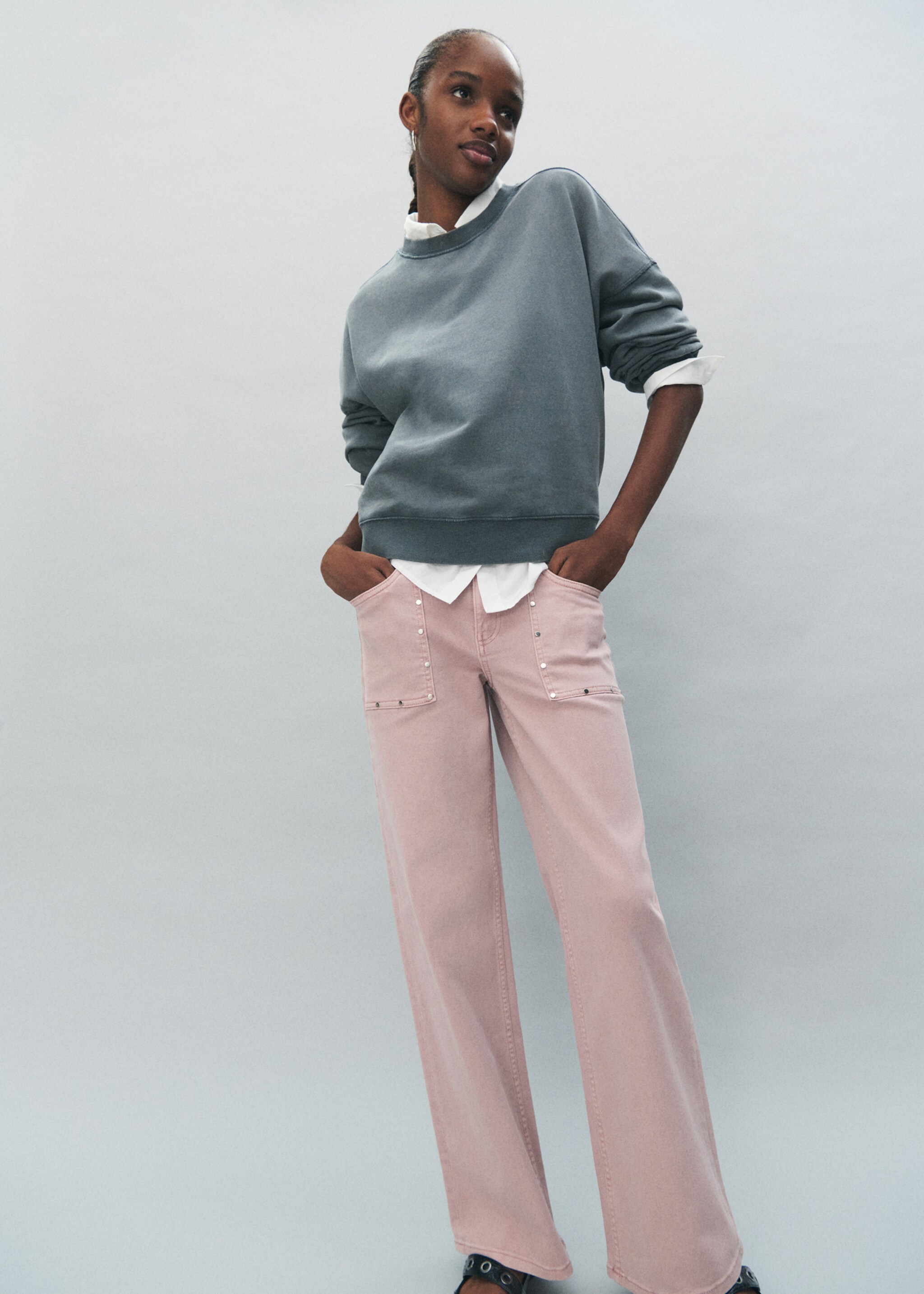 Studded culotte jeans - Details of the article 5, Pastel Pink. Ref: 17001228-00.