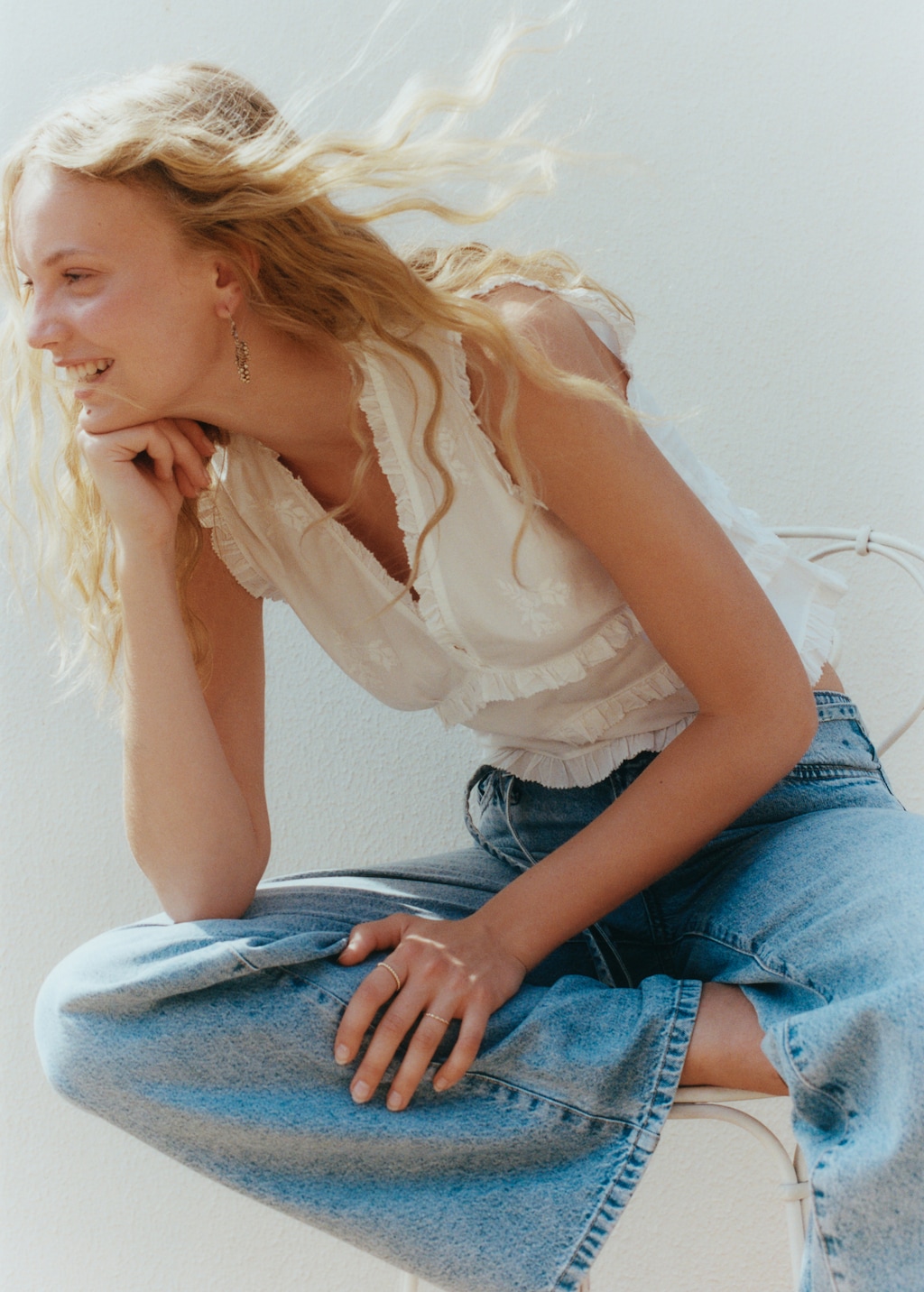 Wide leg jeans with loop