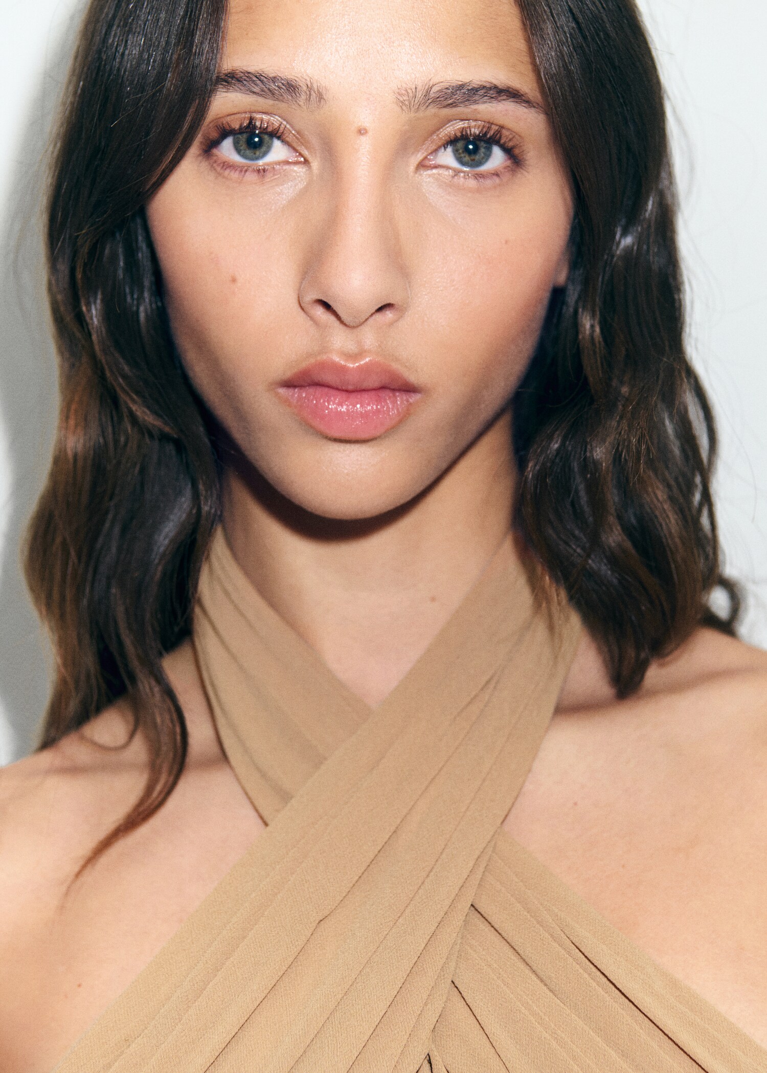 Long semi-transparent dress with crossed neckline - Women | MANGO USA