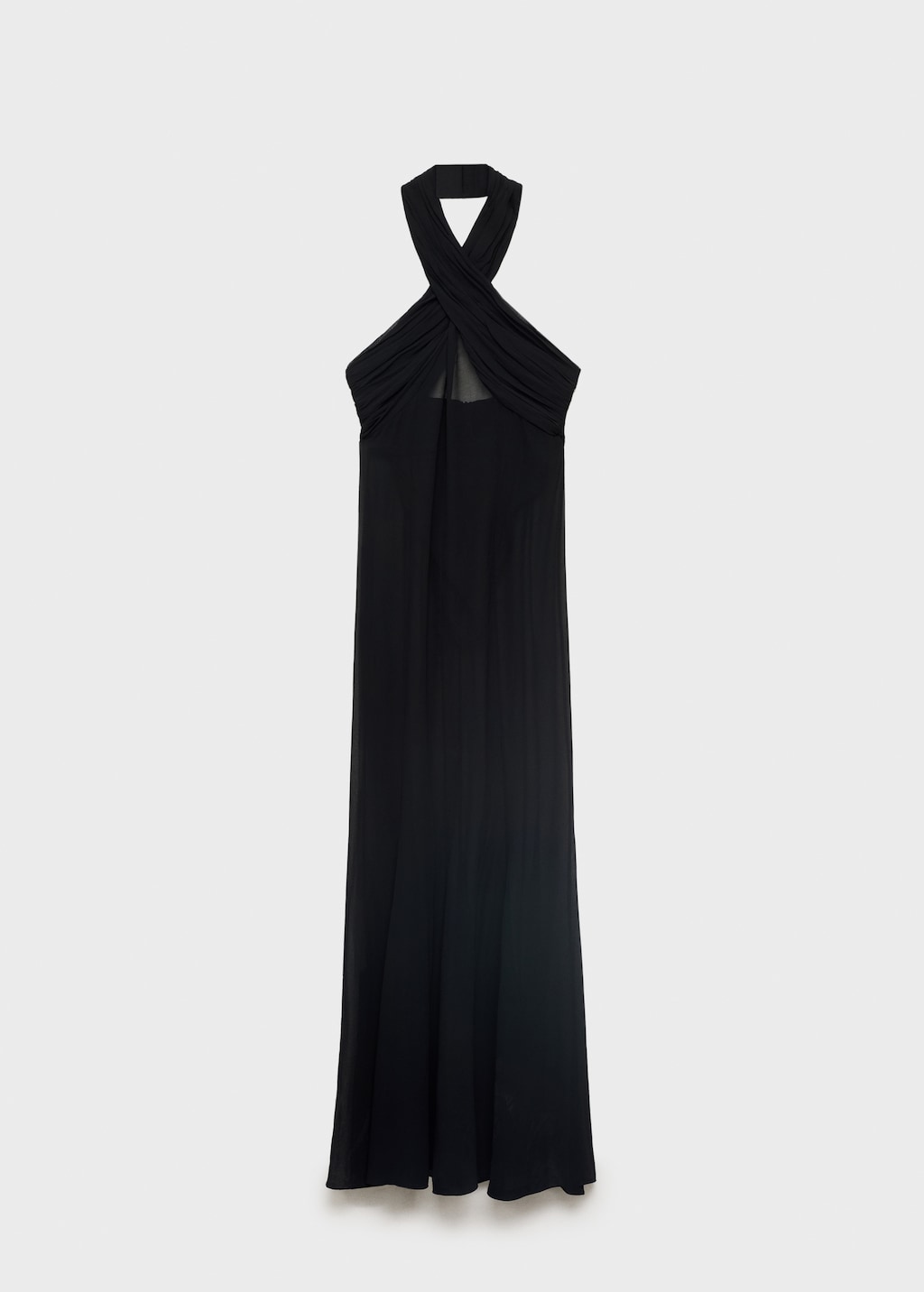 Long semi-transparent dress with crossed neckline - Women