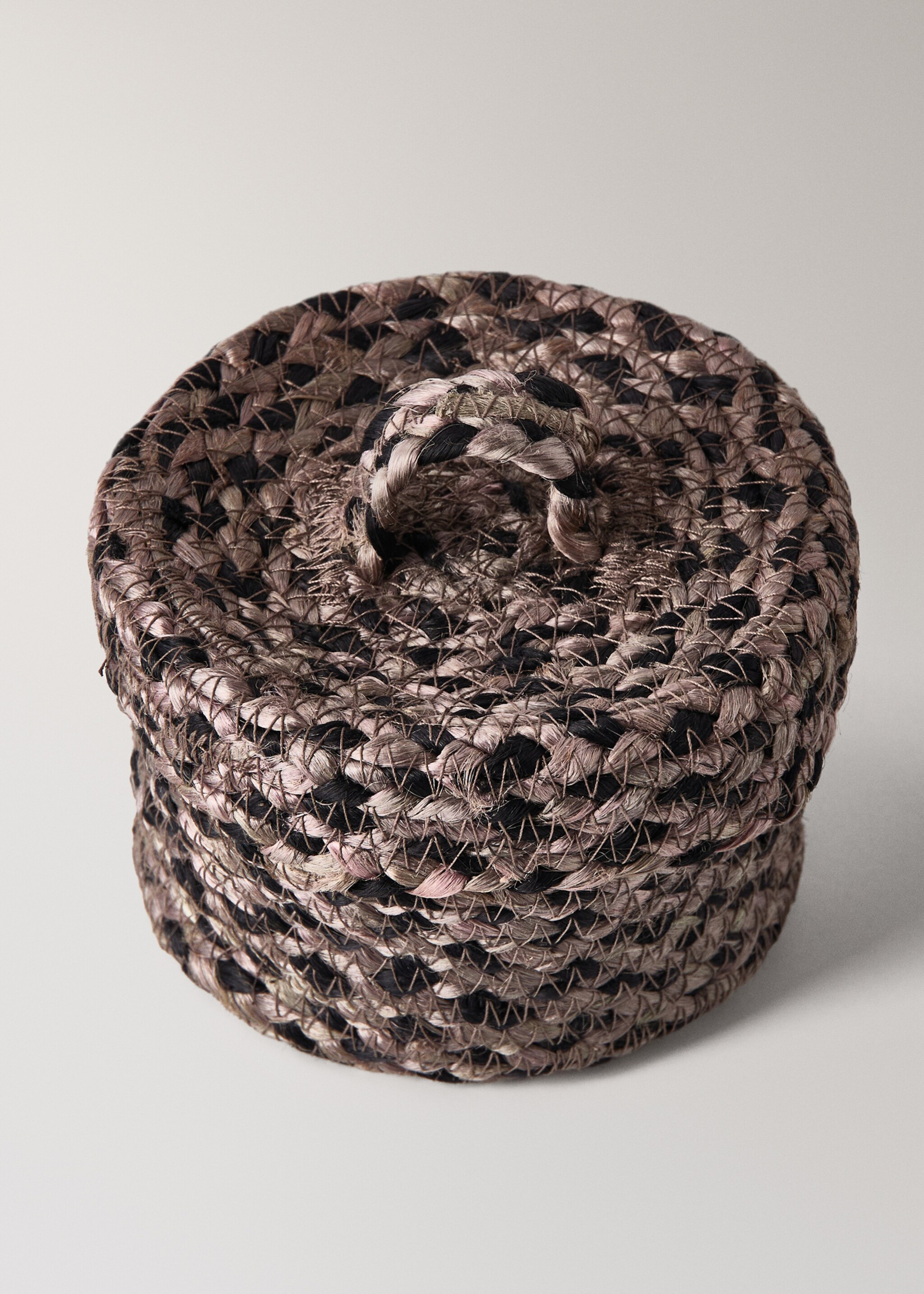 Small melange jute basket with small lid - Details of the article 2, Light/Pastel Brown. Ref: 17001541-00.