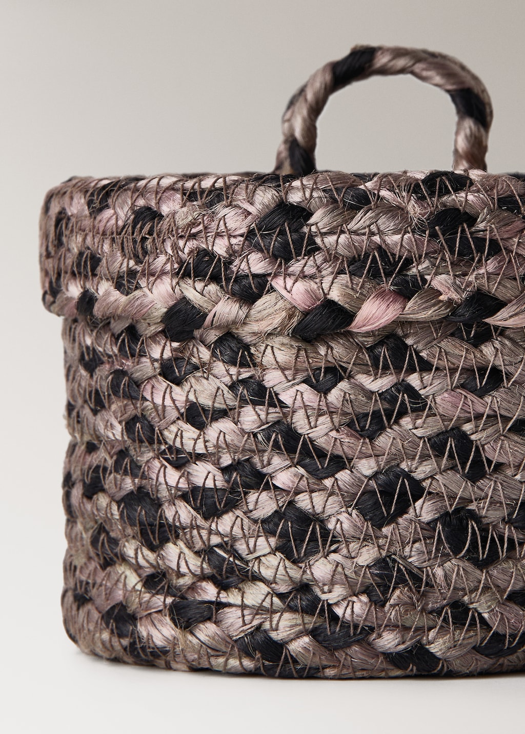 Small melange jute basket with small lid