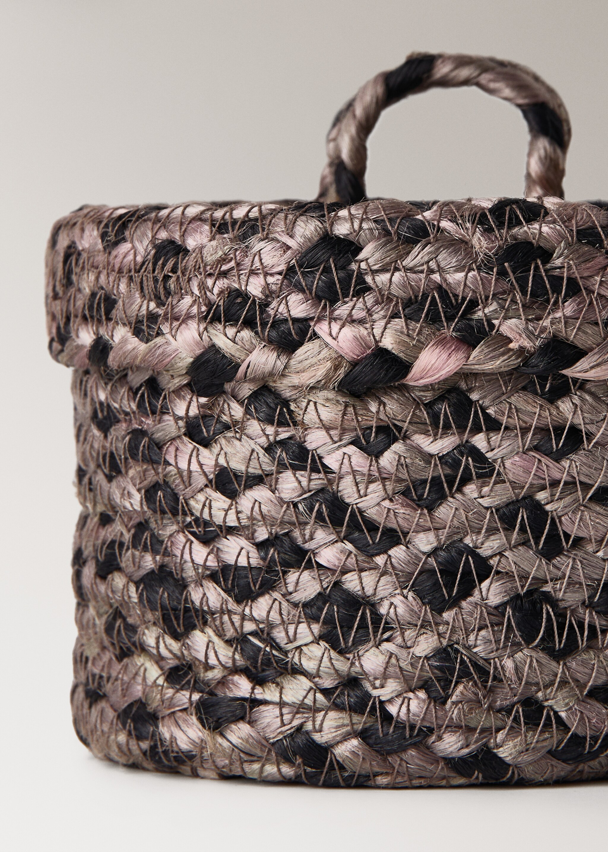 Small melange jute basket with small lid - Details of the article 3, Light/Pastel Brown. Ref: 17001541-00.