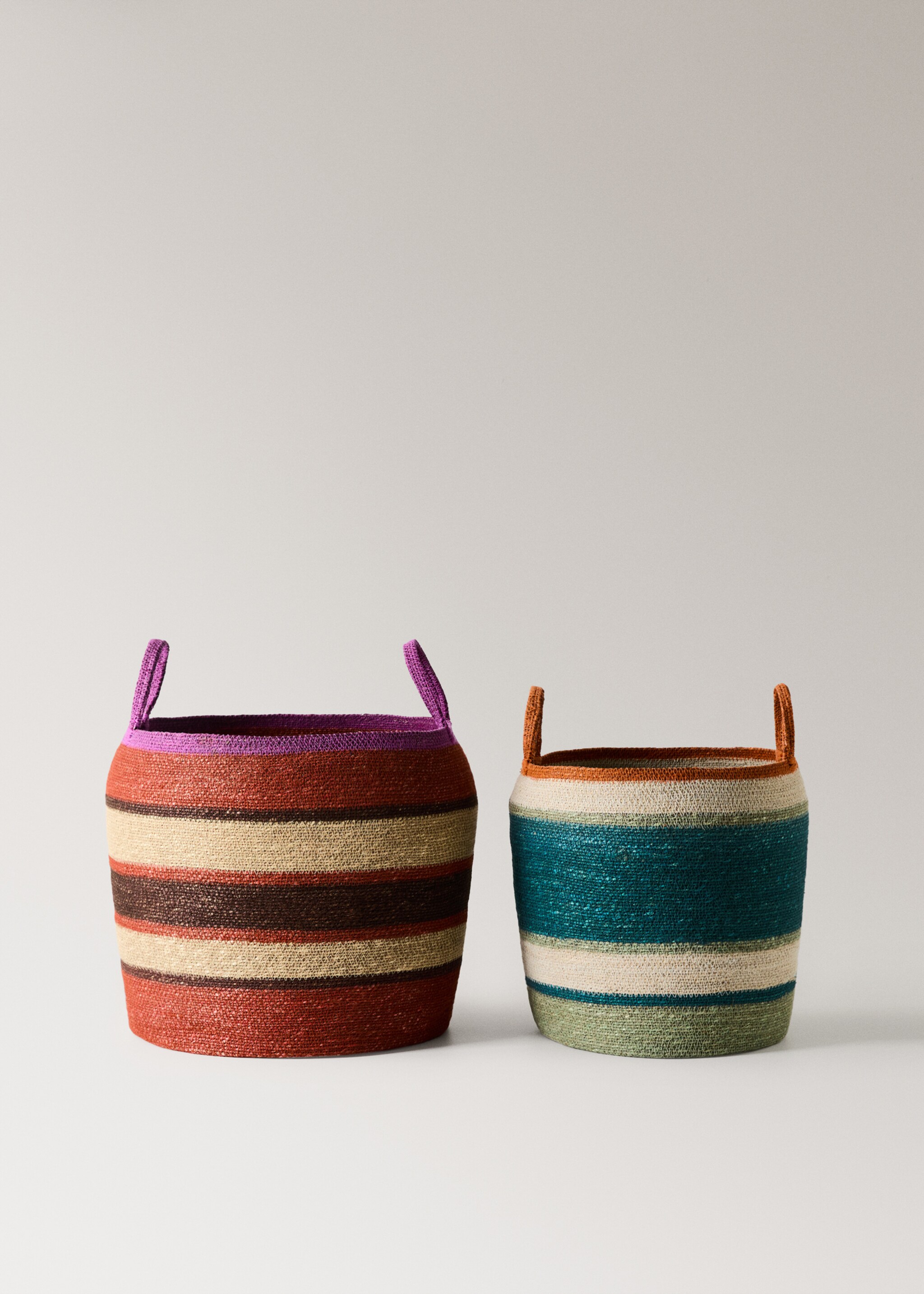 Large multicoloured seagrass basket with handles - Details of the article 3, Dark Orange. Ref: 17001553-00.