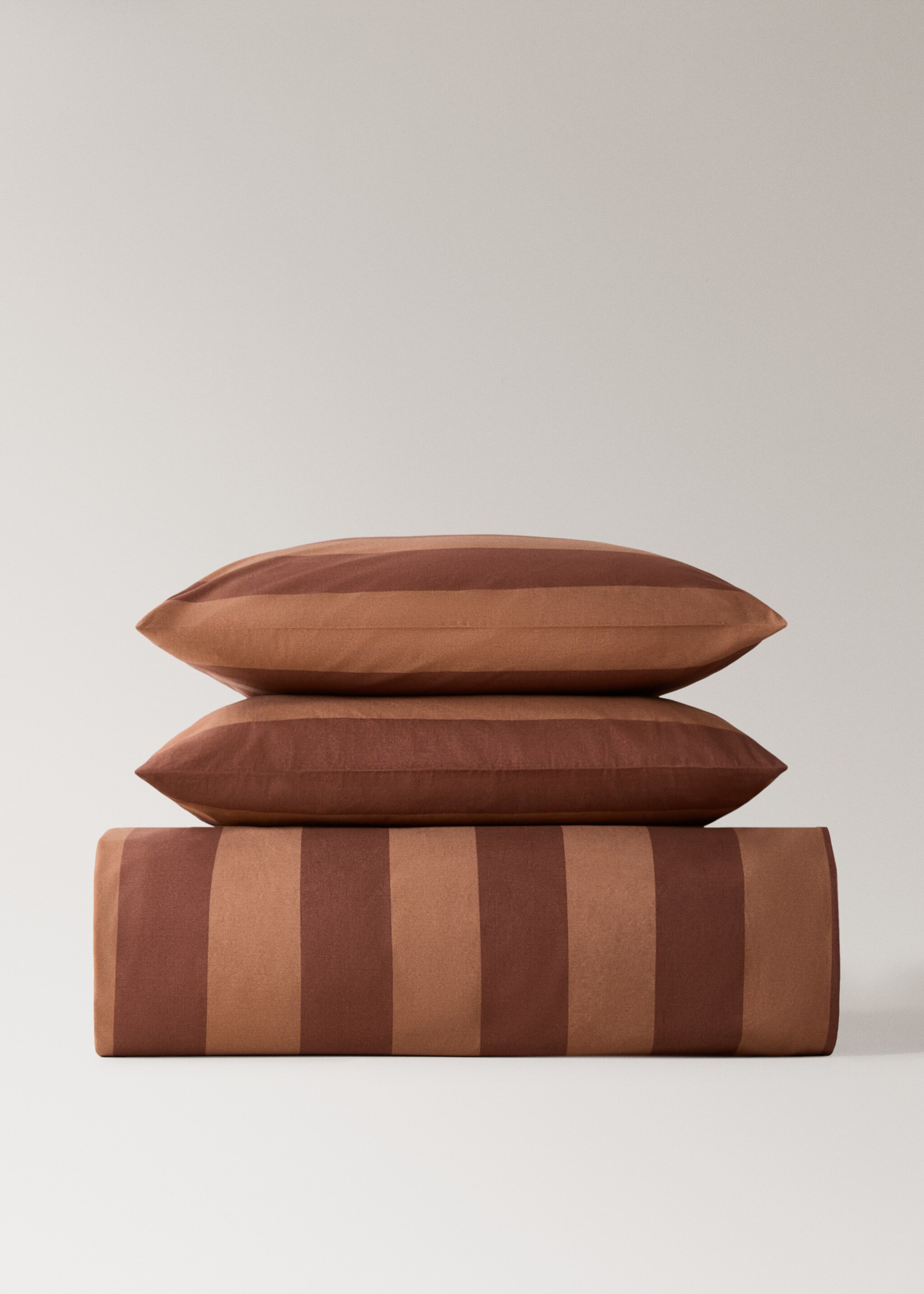 500 threads cotton percale striped duvet cover Single bed - Article without model, Brown. Ref: 17001586-00.