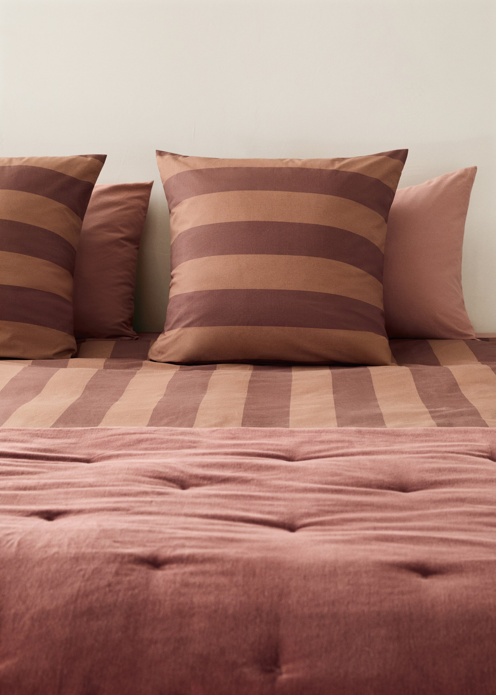 500 threads percale cotton striped duvet cover King bed - Details of the article 7, Brown. Ref: 17001588-00.