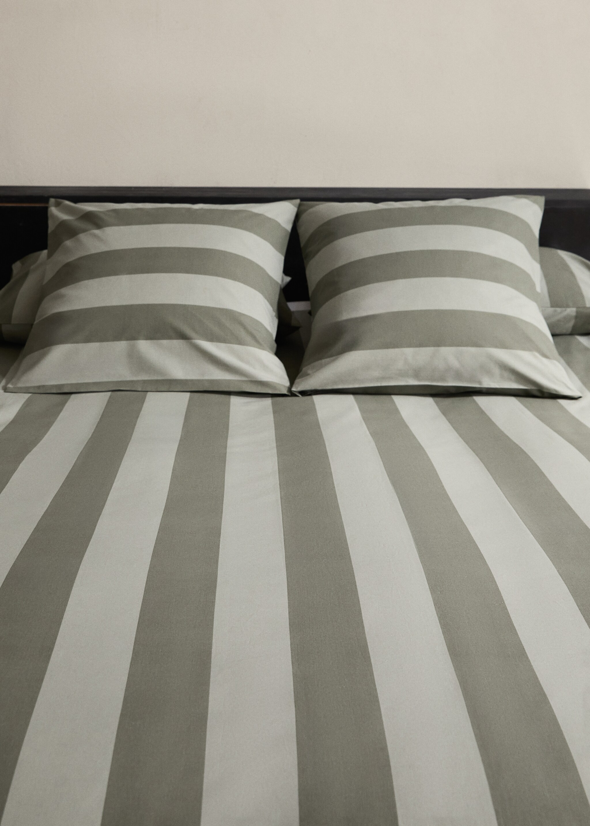 500 threads percale cotton striped duvet cover Superking bed - Details of the article 7, Green. Ref: 17001589-00.