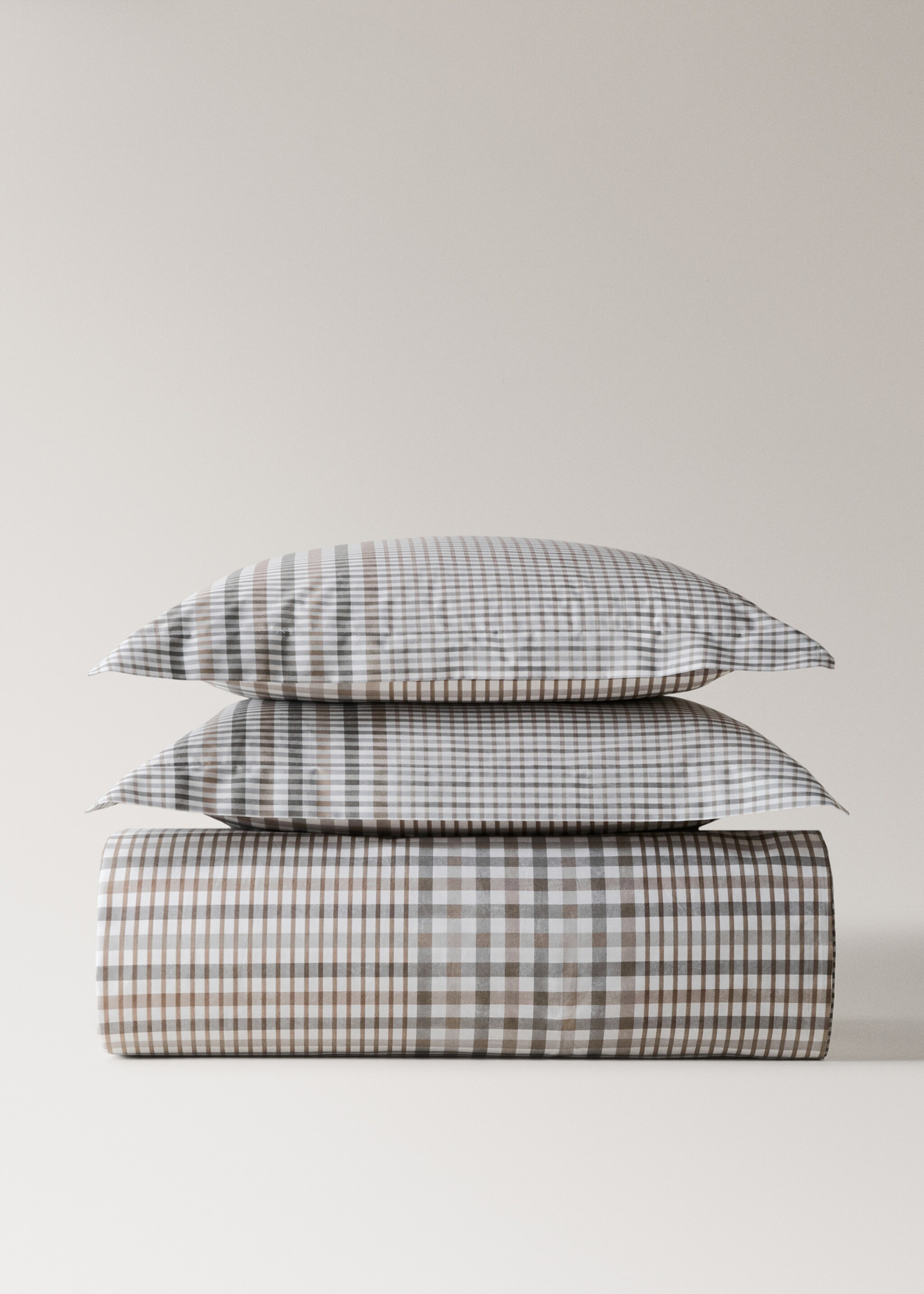 200-thread count percale cotton checked-print duvet cover for 90 cm bed - Article without model, Medium Brown. Ref: 17001590-00.
