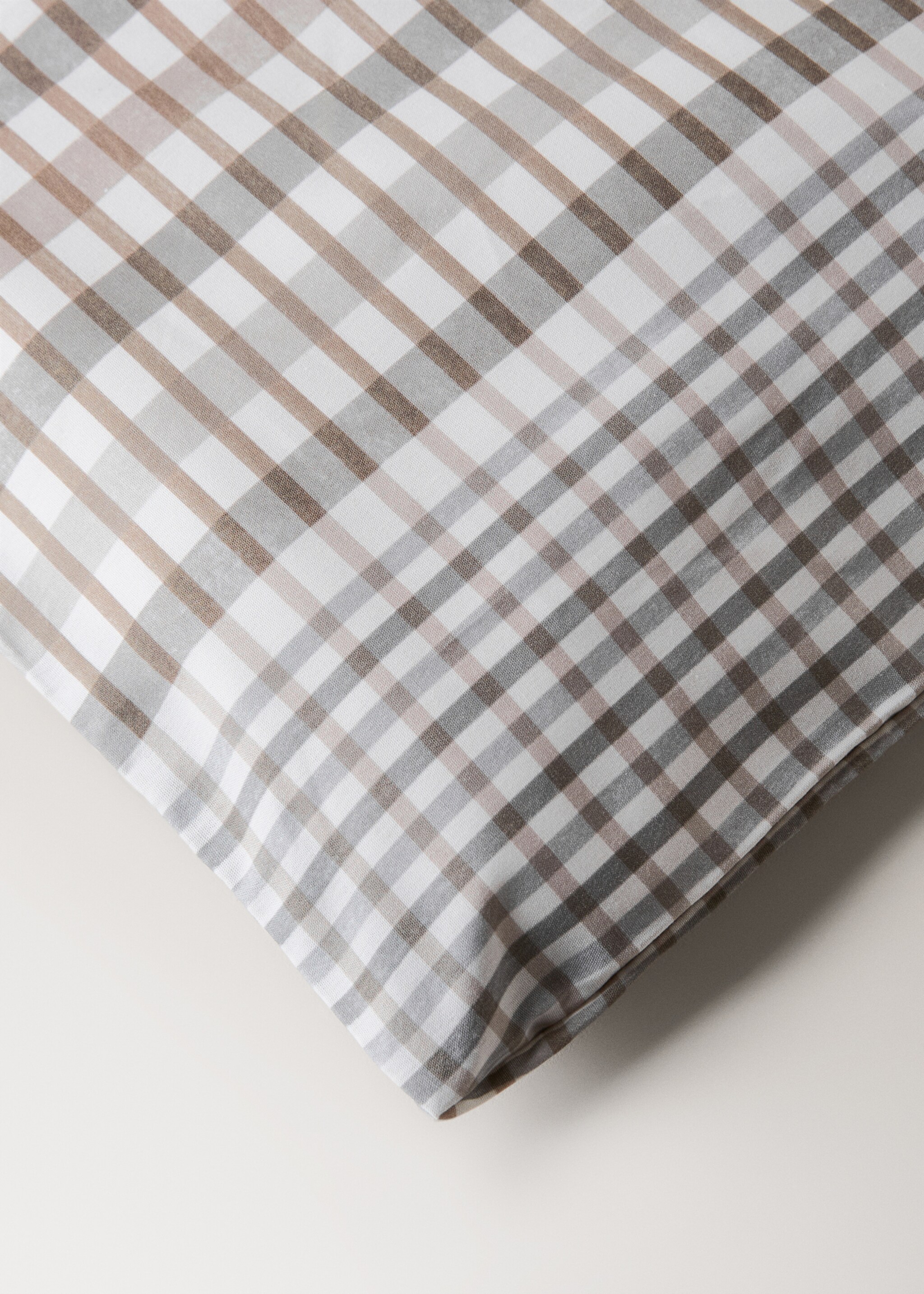 200-thread count percale cotton checked-print duvet cover for 90 cm bed - Details of the article 3, Medium Brown. Ref: 17001590-00.