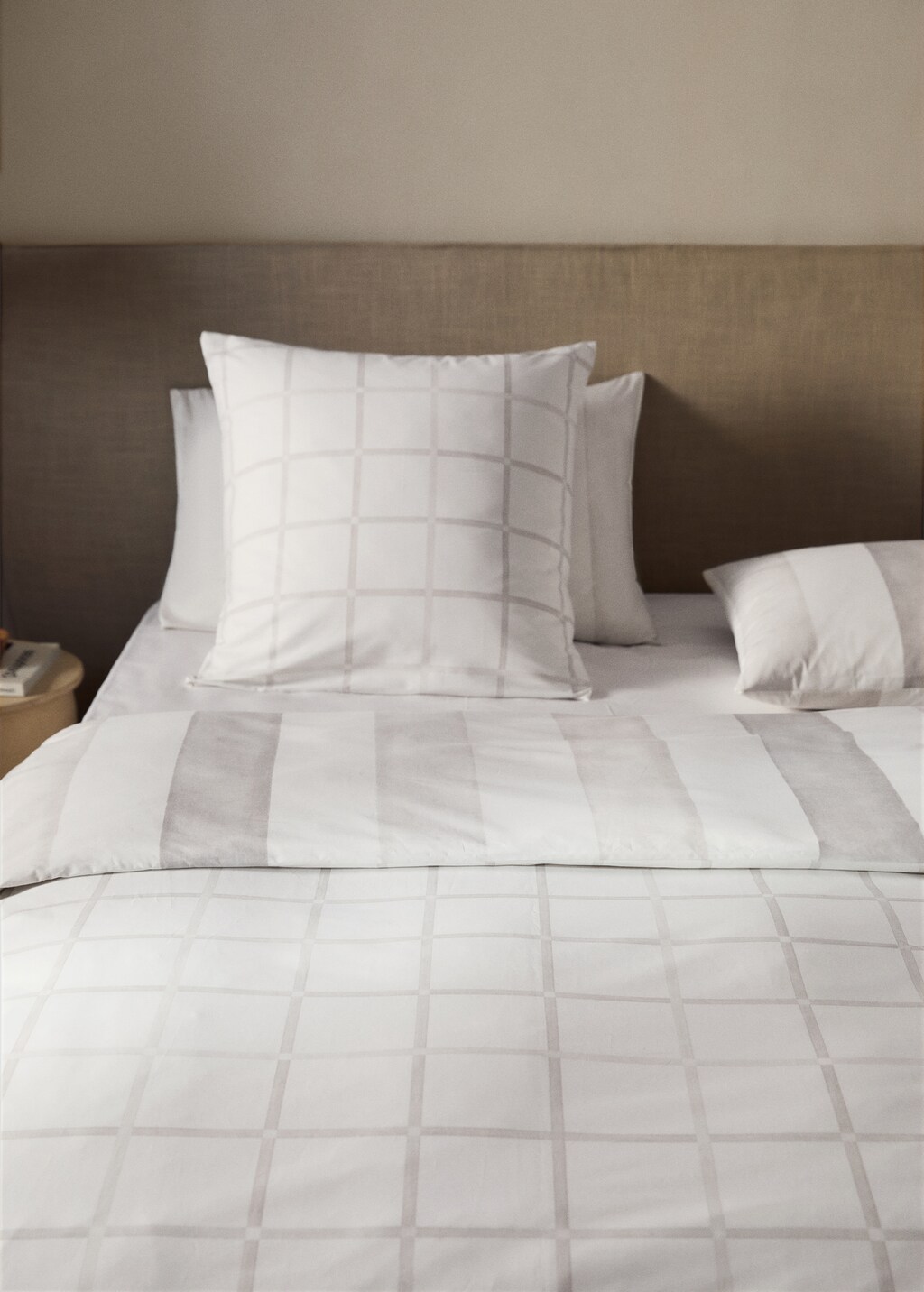 Reversible percale cotton duvet cover with stripe and checked print for cm bed