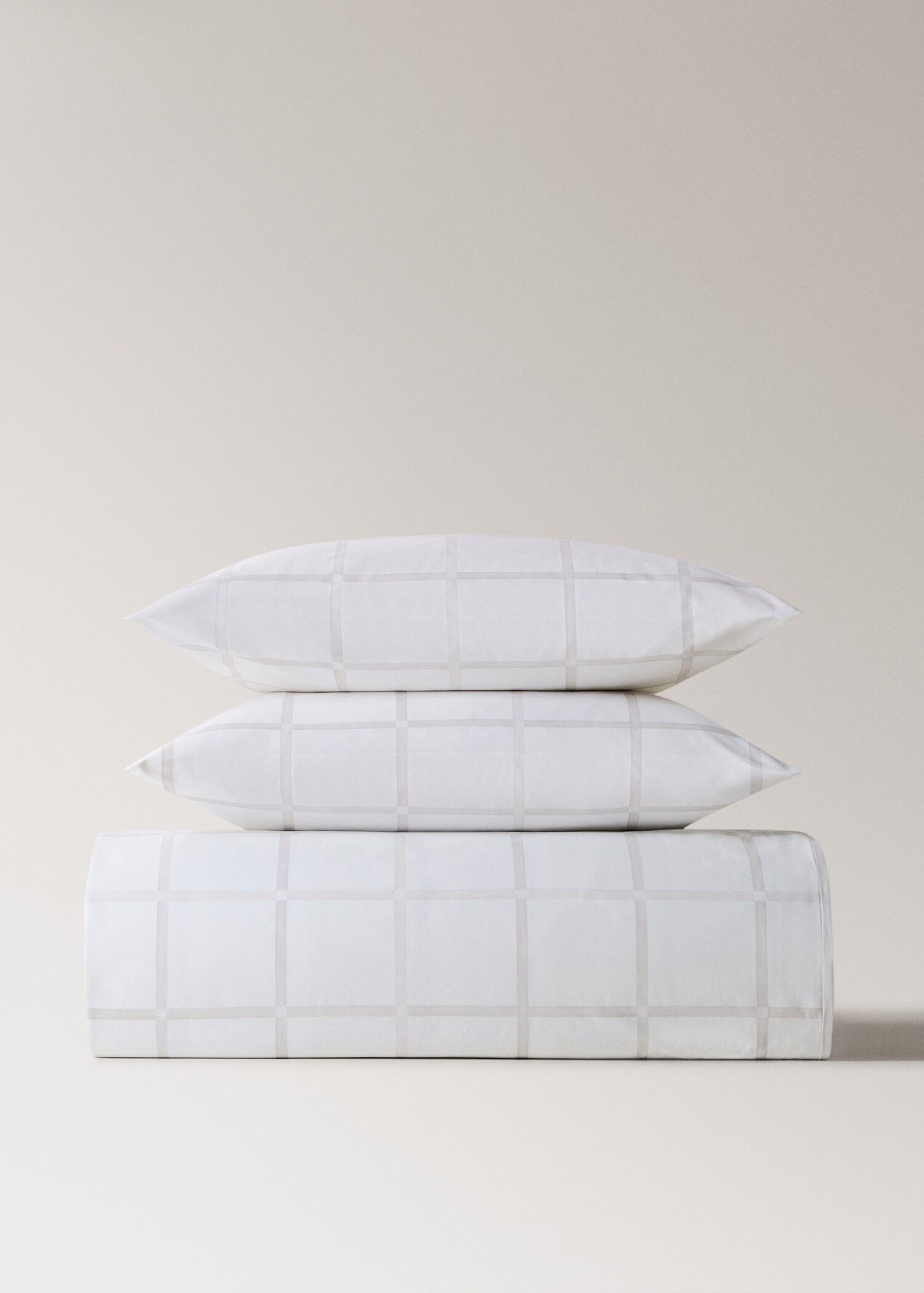 Reversible percale cotton duvet cover with stripes and checks for a 135/140 cm bed - Article without model