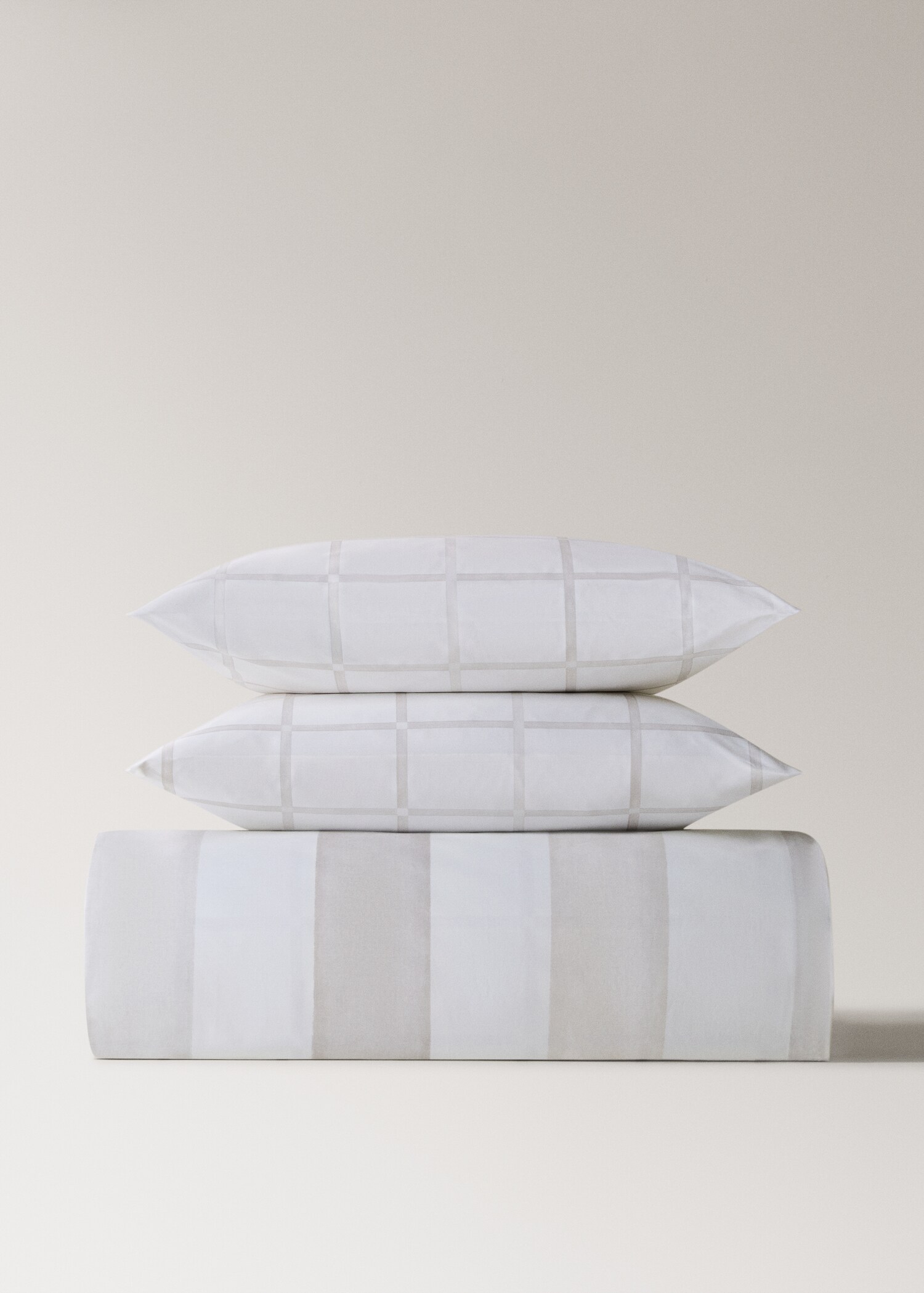 Reversible percale cotton duvet cover with stripes and checks for a 135/140 cm bed - Details of the article 4
