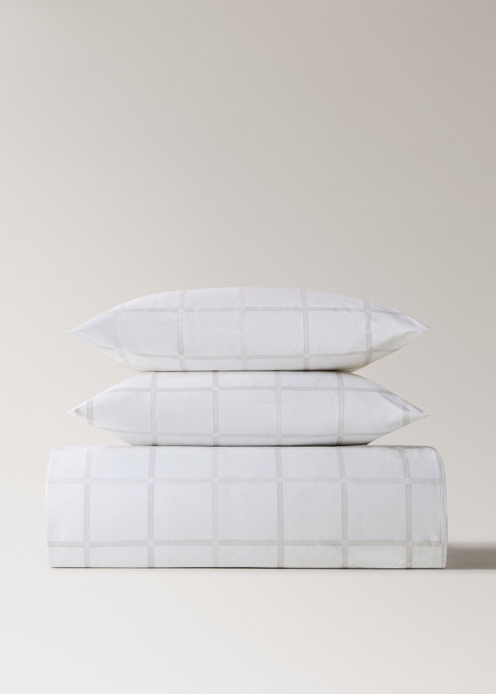 Reversible percale cotton duvet cover with stripe and checked print for / cm bed