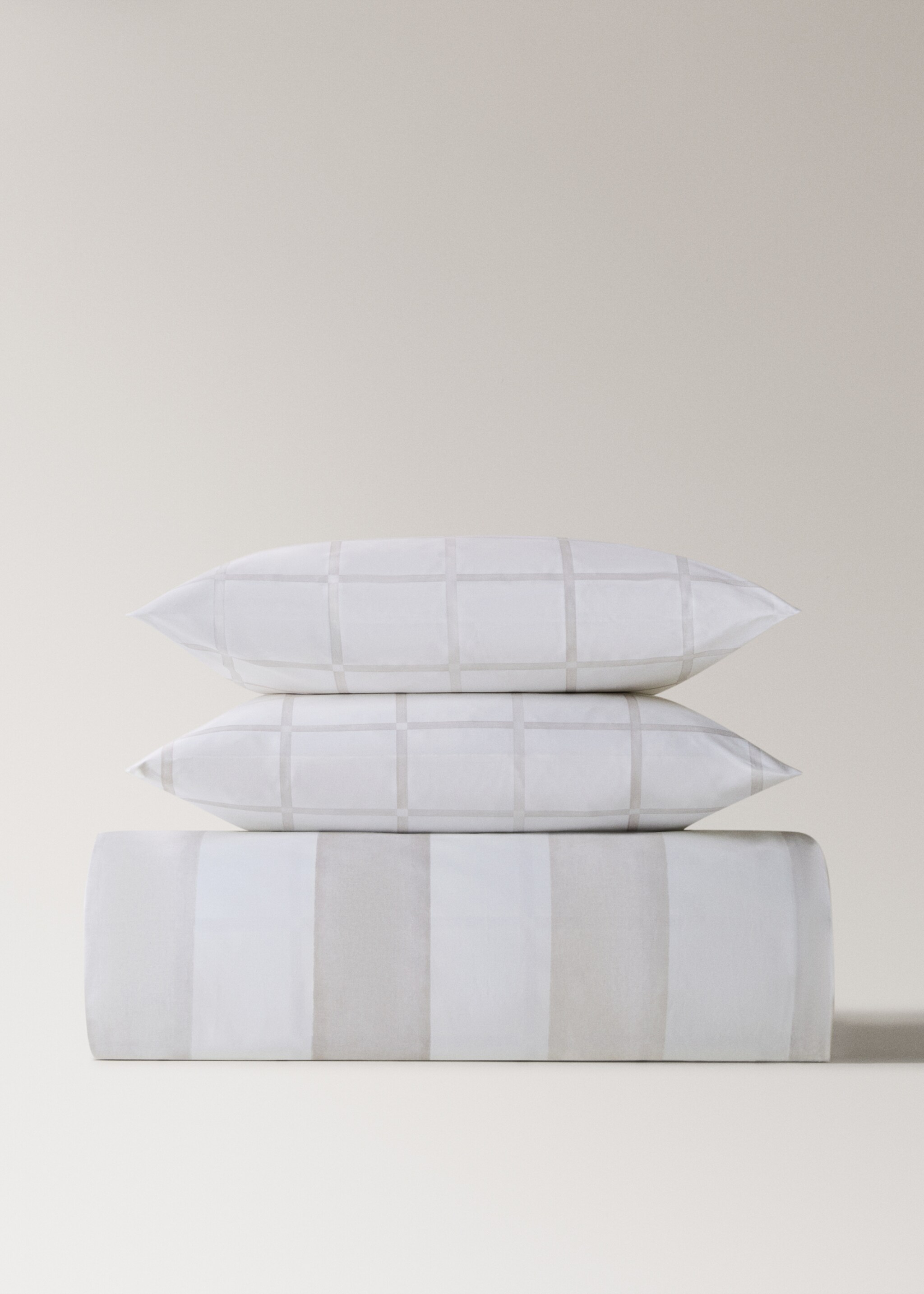 Housse de couette percale de coton réversible à rayures et carreaux 180/200 cm - Détail de l'article 4, Beige. Ref: 17001597-00.