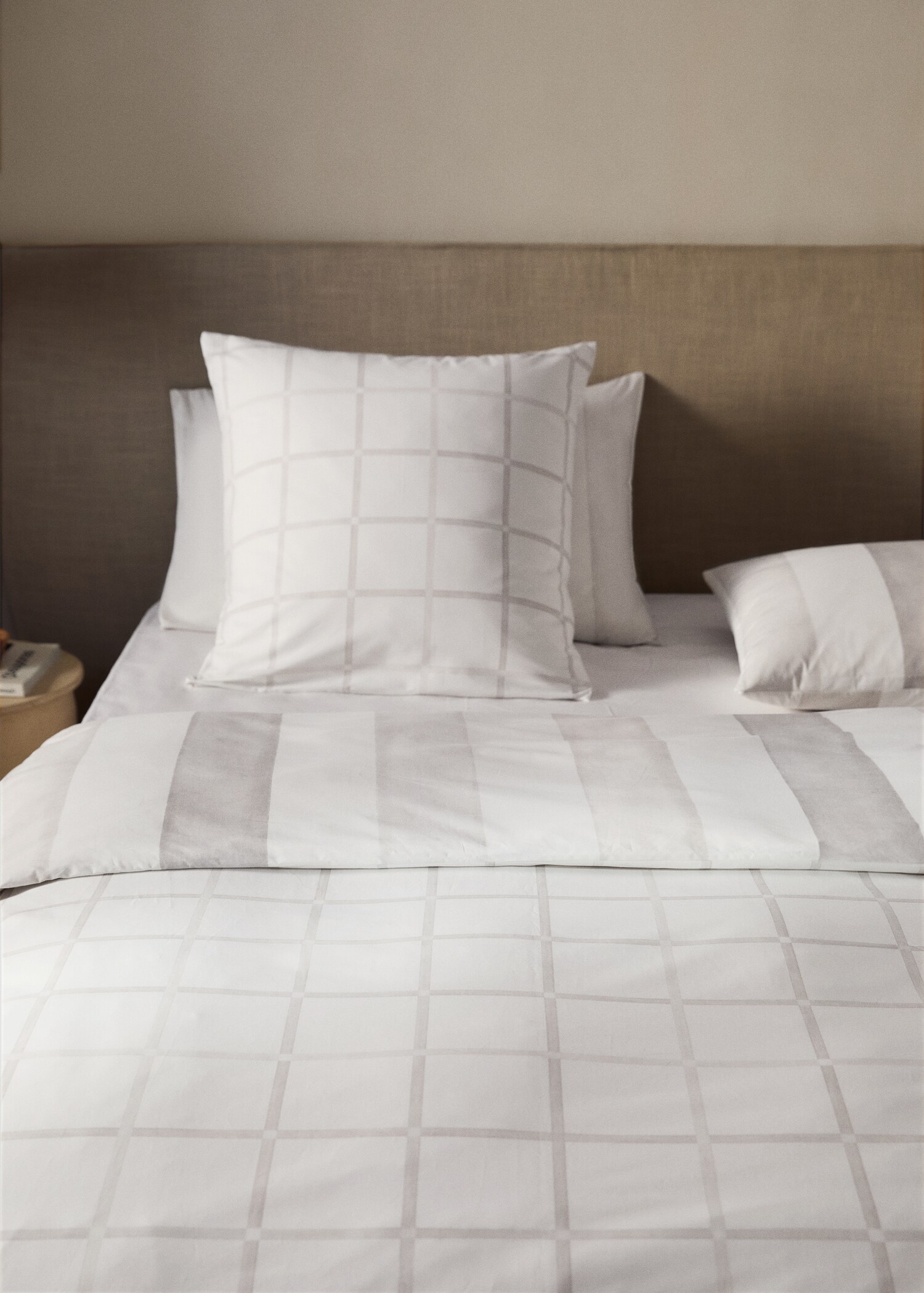Reversible percale cotton duvet cover with stripes and checks 180/200 cm - Details of the article 7