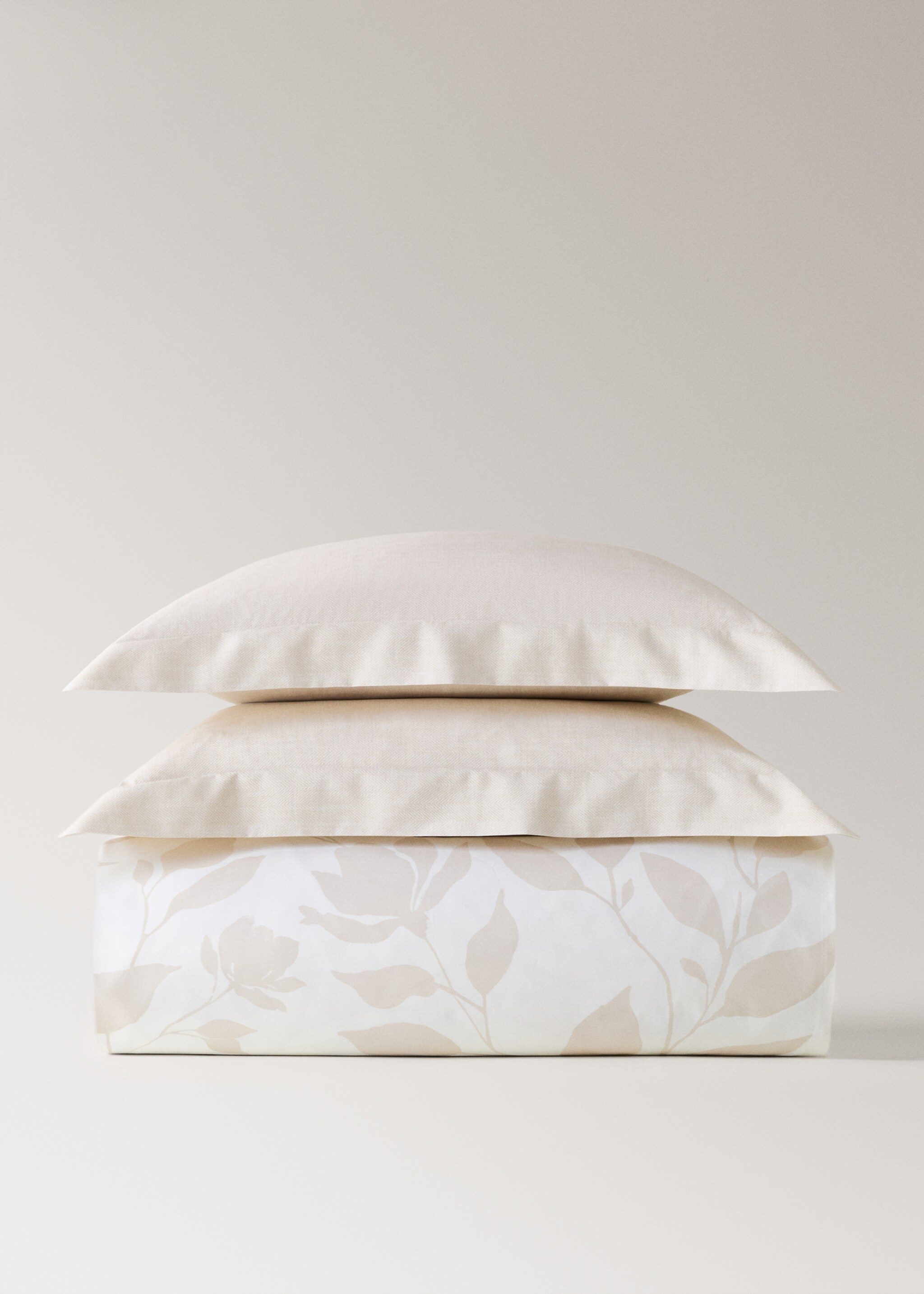 200-thread count percale cotton floral-print duvet cover for 150 cm bed - Article without model, Vanilla. Ref: 17001609-00.