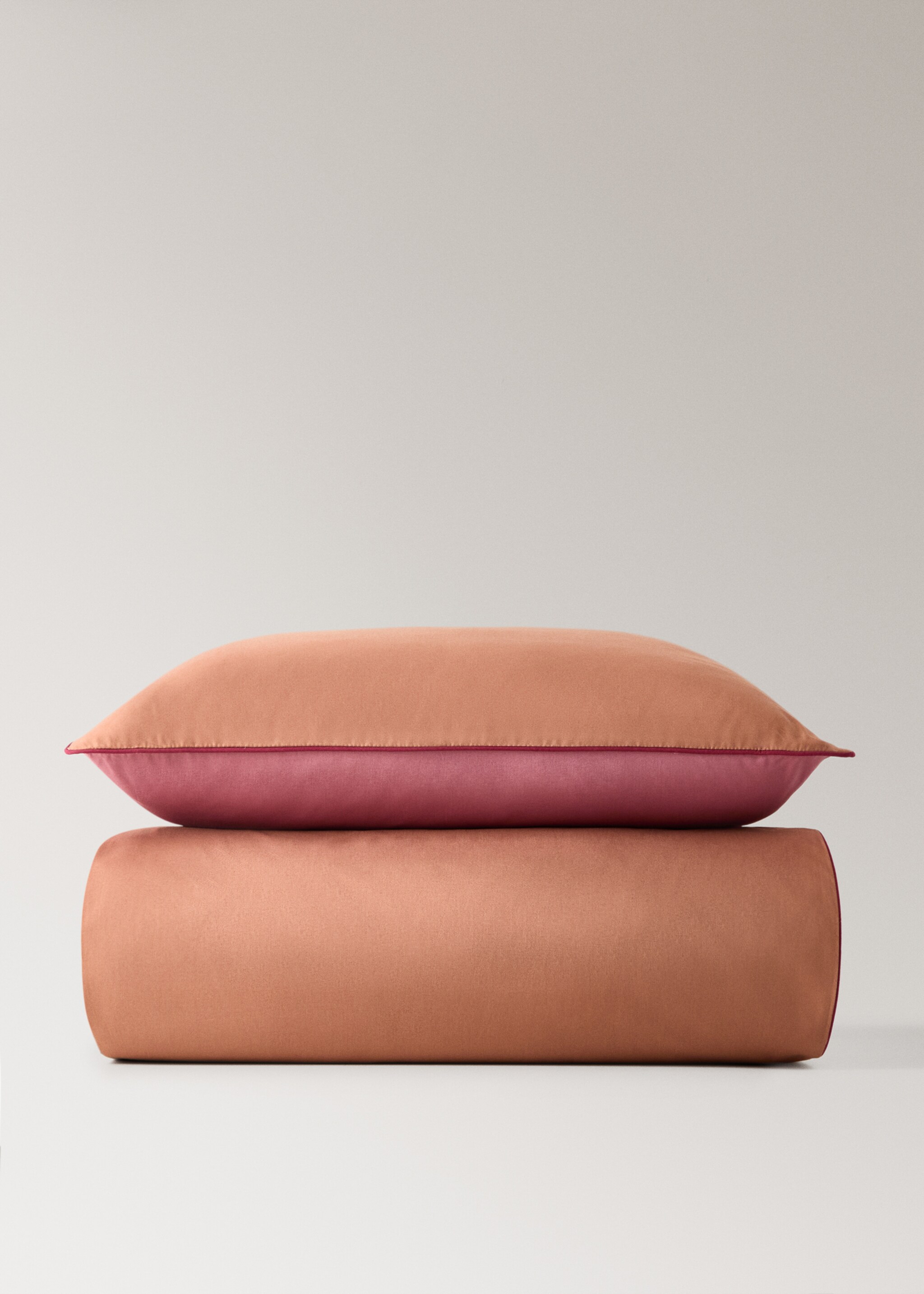 Reversible percale cotton duvet cover with contrasting piping for 90 cm bed - Article without model, Pink. Ref: 17001615-00.