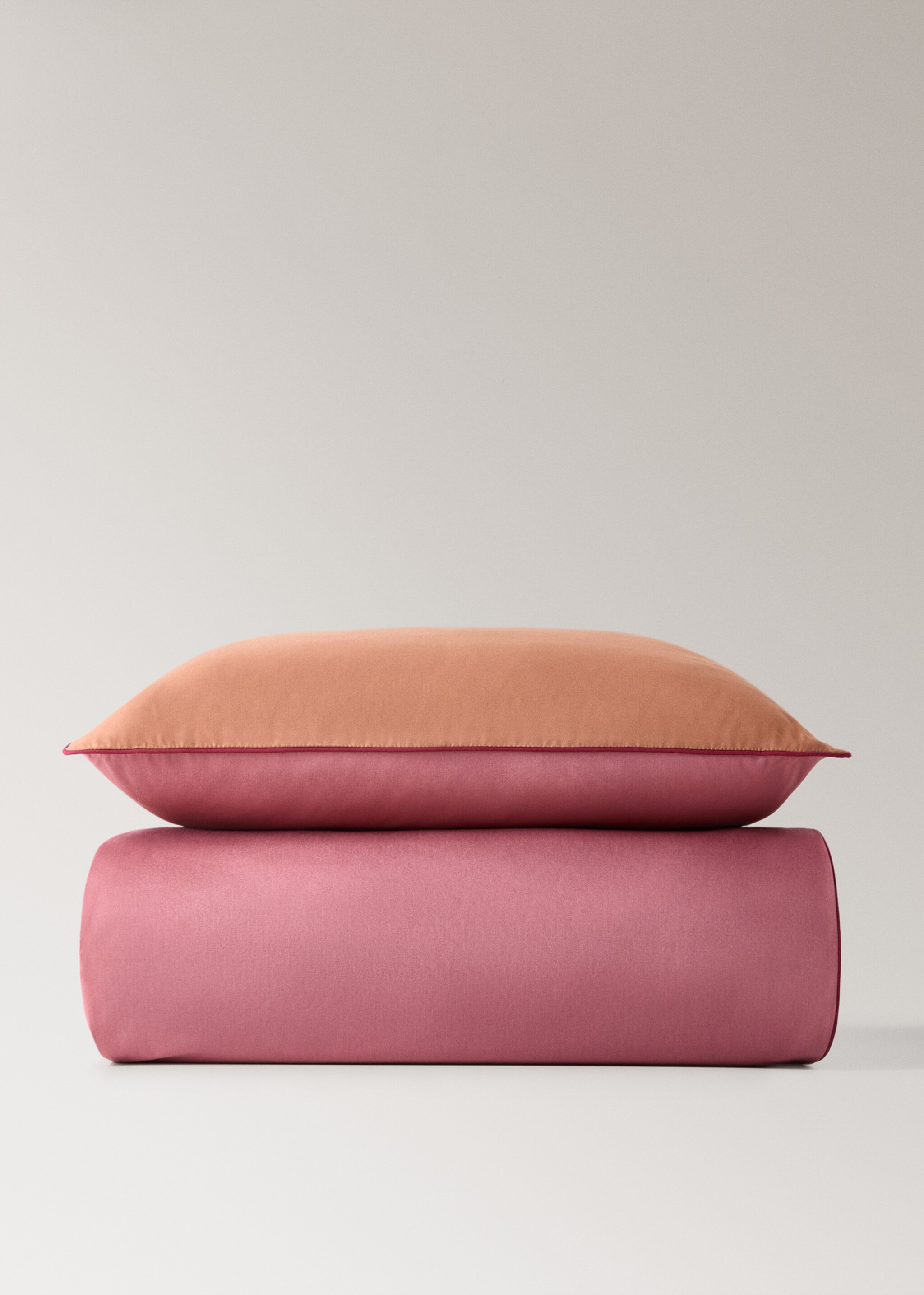 Reversible percale cotton duvet cover with contrasting piping for 90 cm bed - Details of the article 4, Pink. Ref: 17001615-00.