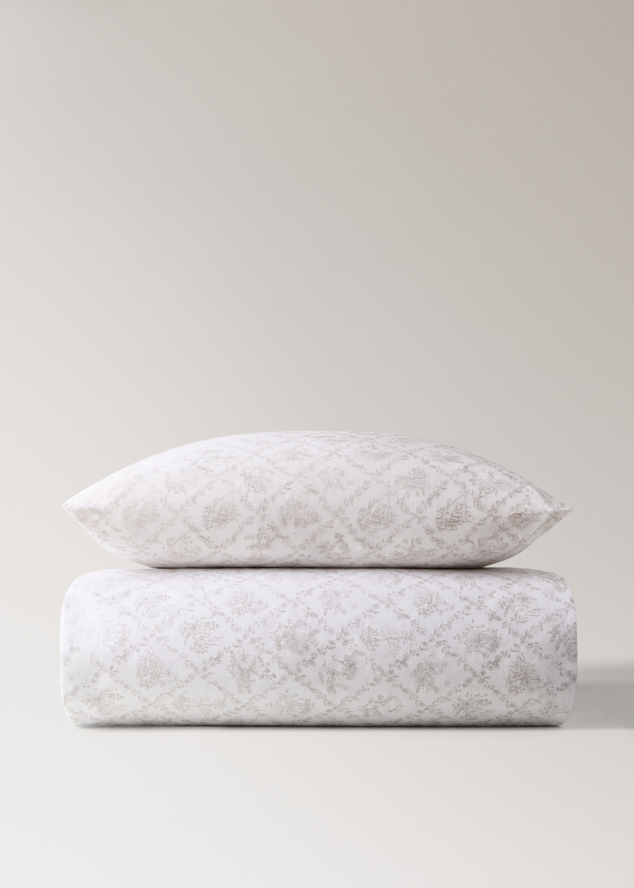 Toile de Jouy cotton percale duvet cover Single bed - Article without model, Medium Brown. Ref: 17001618-00.