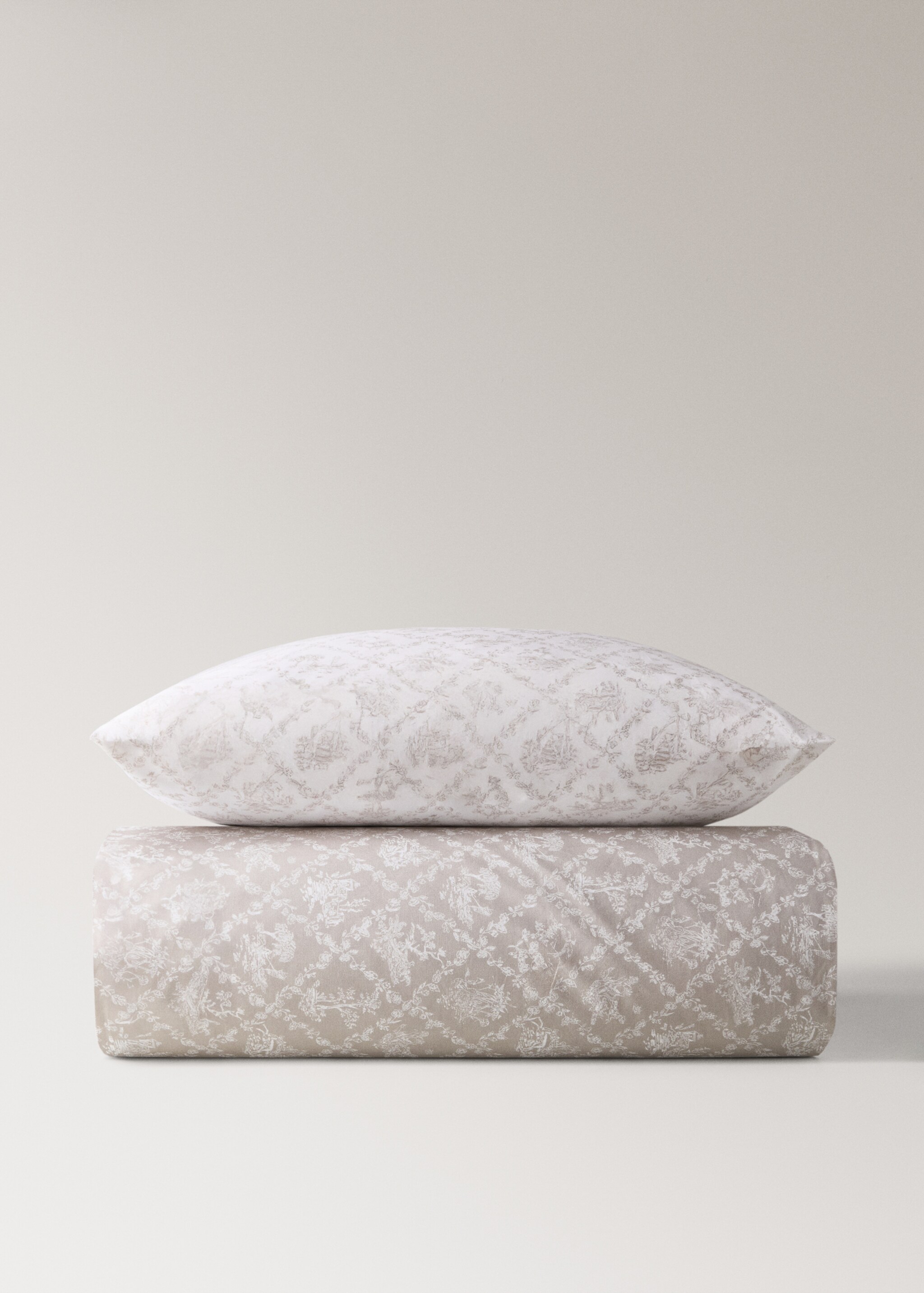 Toile de Jouy cotton percale duvet cover Single bed - Details of the article 4, Medium Brown. Ref: 17001618-00.