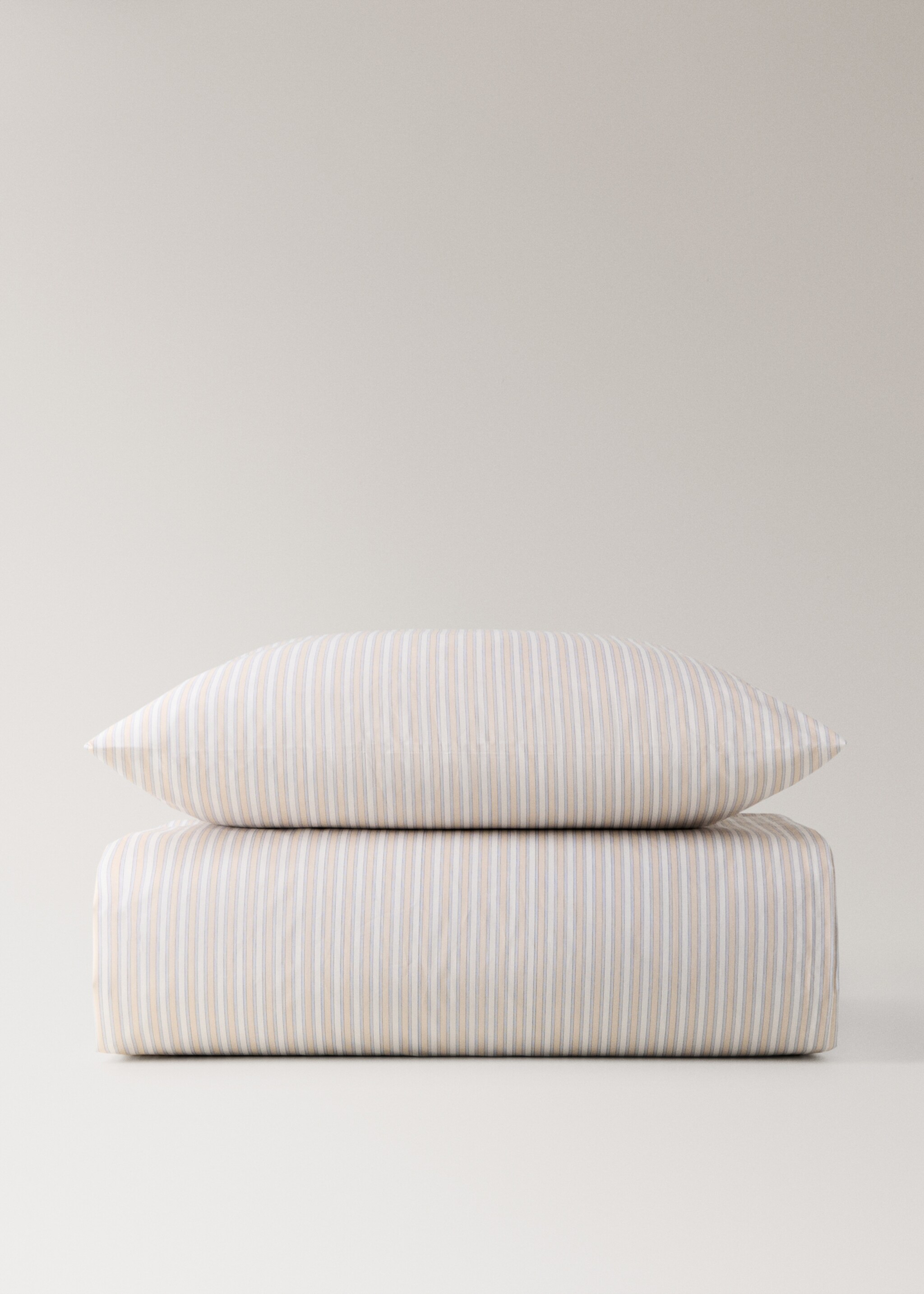 Children's duvet cover in cotton percale with a fine striped pattern Queen bed - Article without model, Vanilla. Ref: 17001621-00.