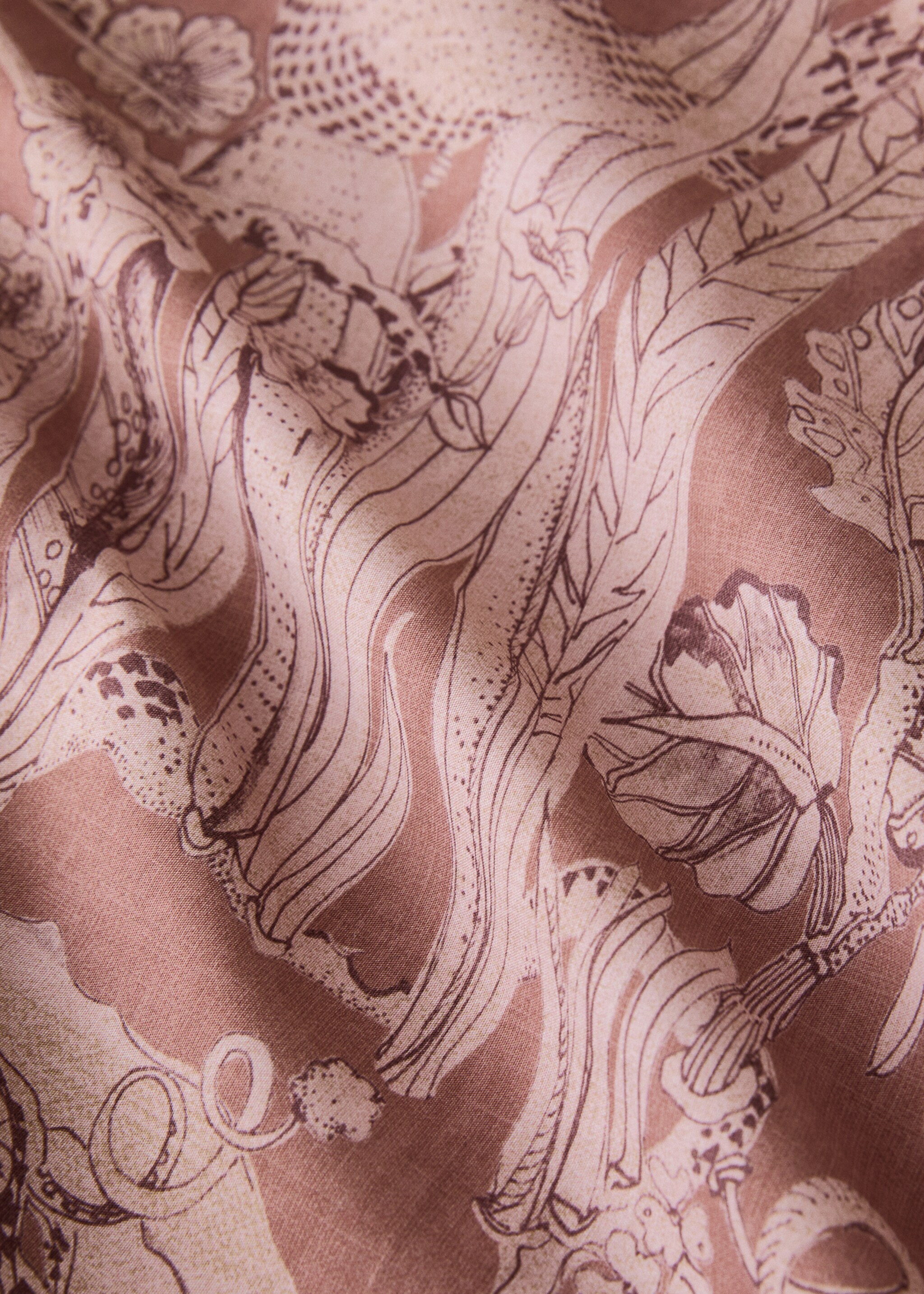 Percale cotton floral-print duvet cover for 135/140 cm bed - Details of the article 2, Medium Brown. Ref: 17001623-00.