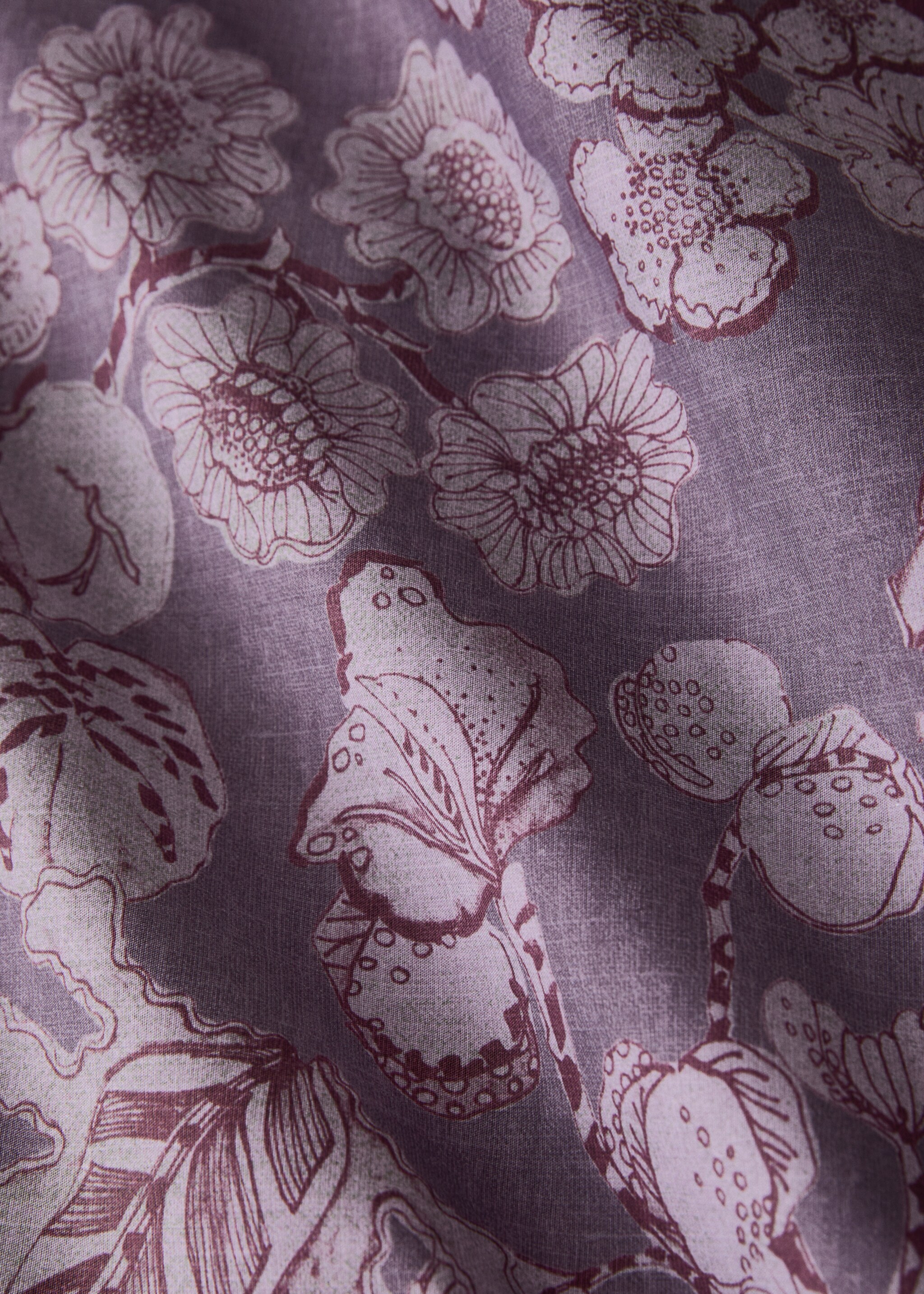 Blumenbettbezug aus Baumwollperkal mit Blumenmuster für Bett 180 cm - Detail des Artikels 2, Pflaume. Ref: 17001625-00.