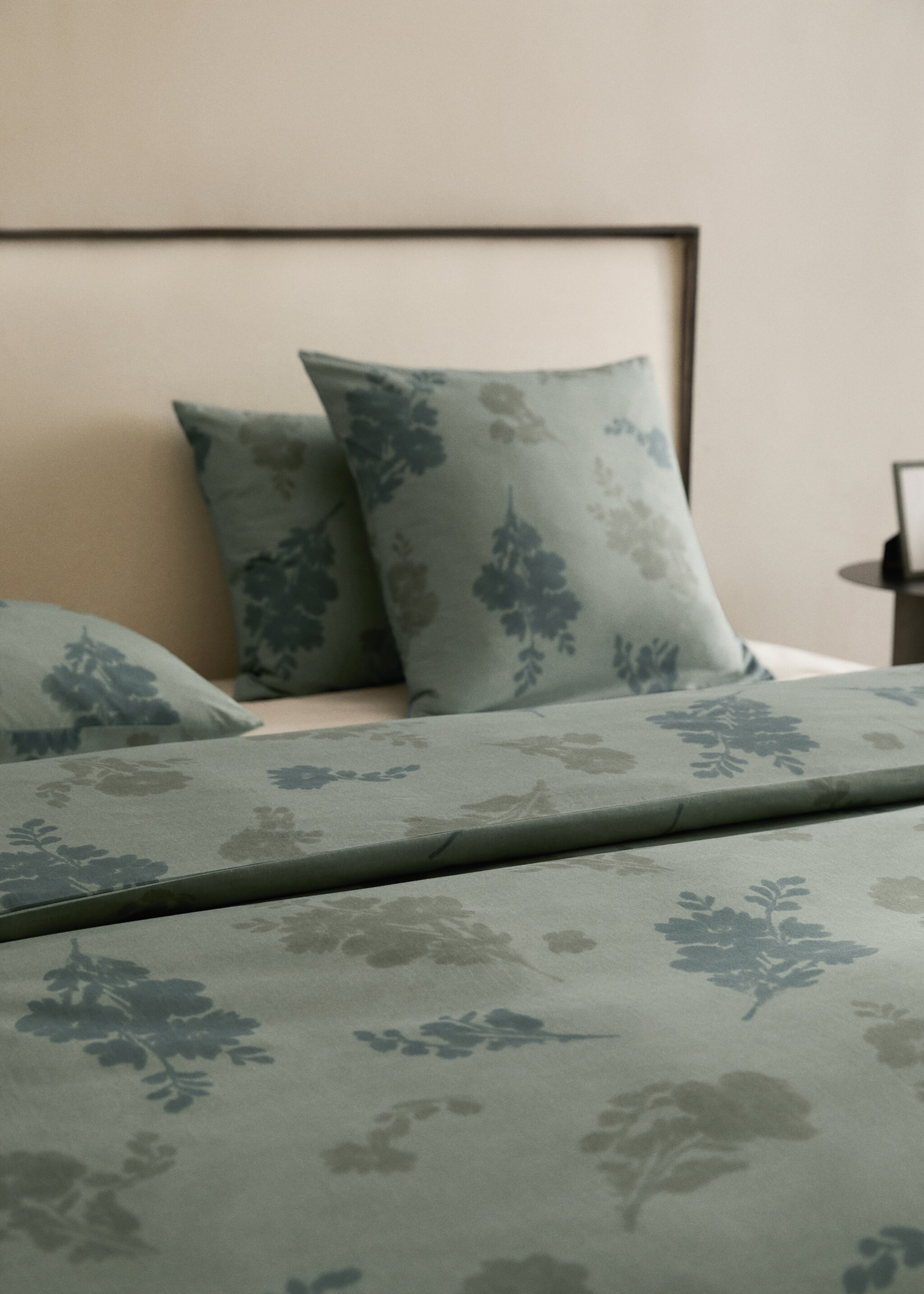 200-thread count percale cotton duvet cover with blurred floral print for 90 cm bed - Details of the article 7, Aqua Green. Ref: 17001626-00.