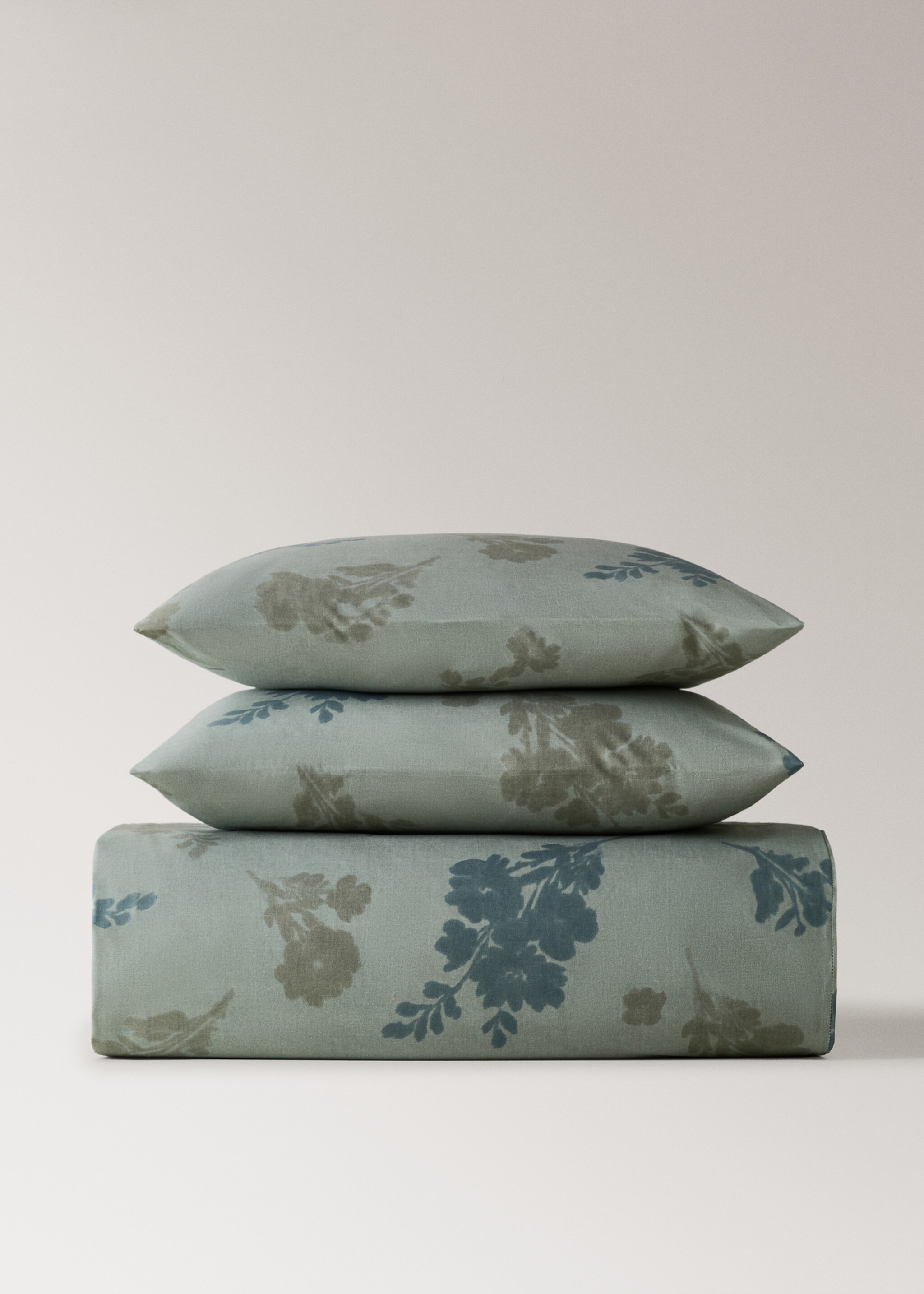 200-thread count percale cotton duvet cover with blurred floral print for 150/160 cm bed - Article without model, Aqua Green. Ref: 17001628-00.
