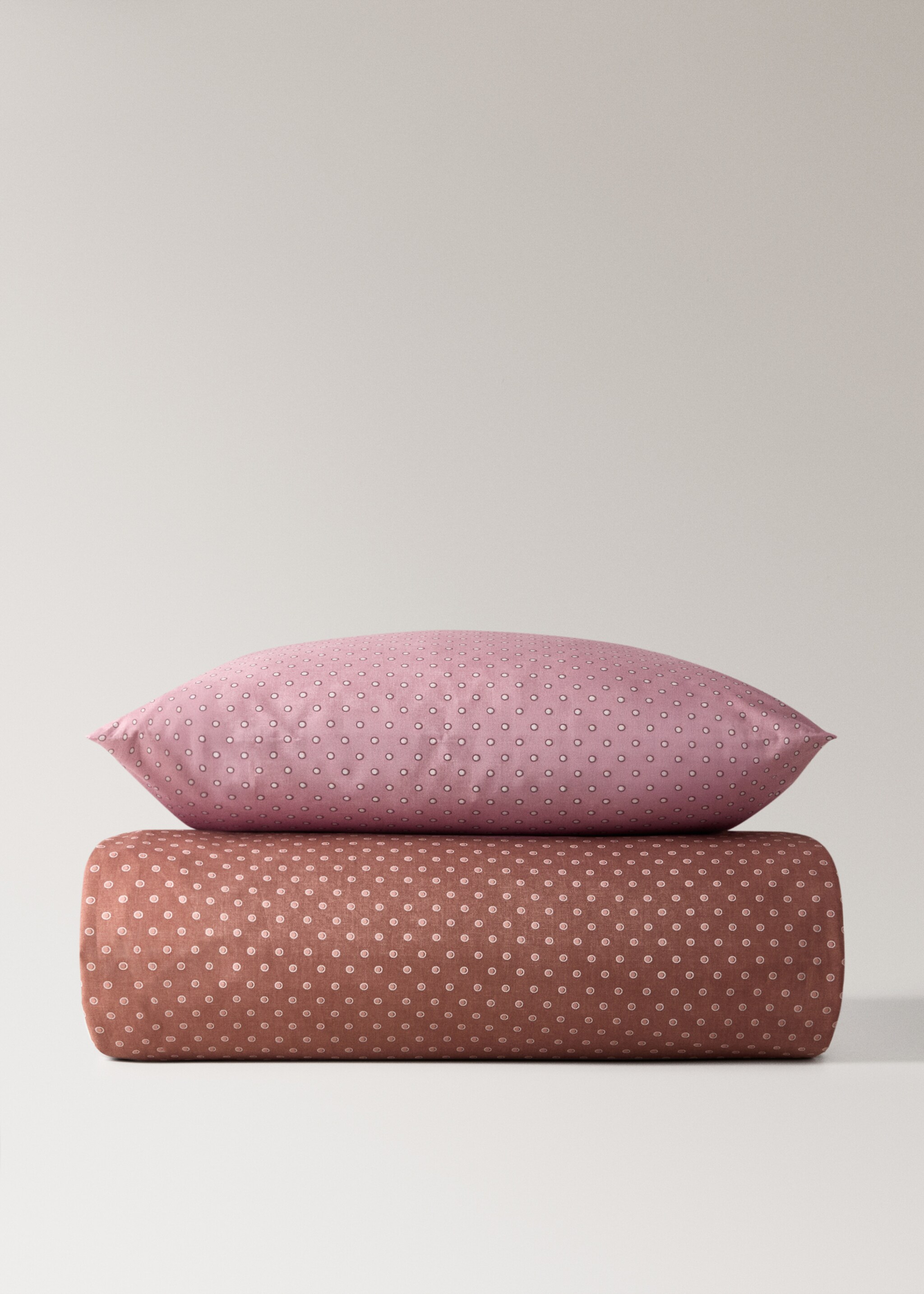 Reversible cotton duvet cover with polka dots Single bed - Details of the article 4, Pink. Ref: 17001631-00.