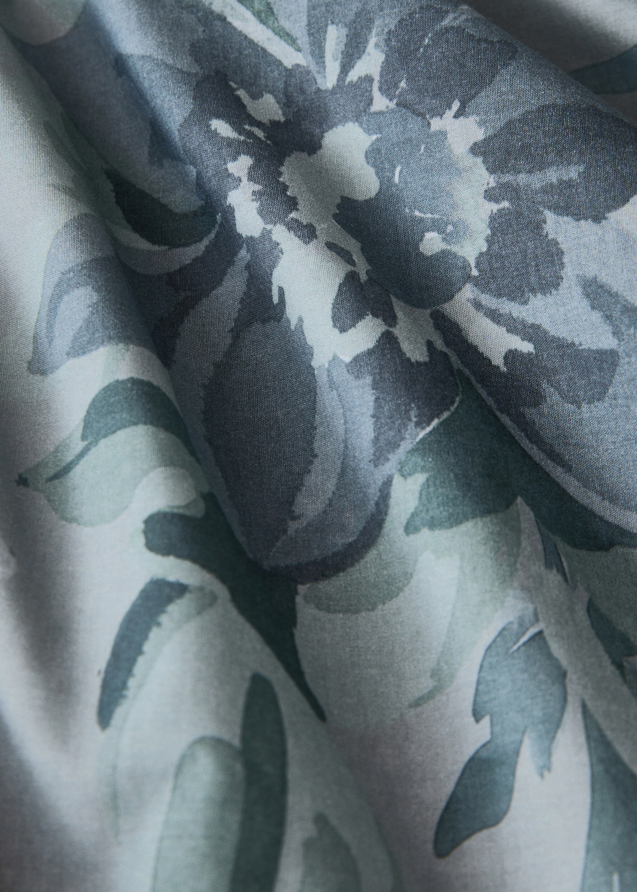 Percale cotton watercolour floral-print duvet cover for 90 cm bed - Details of the article 2, Aqua Green. Ref: 17001634-00.