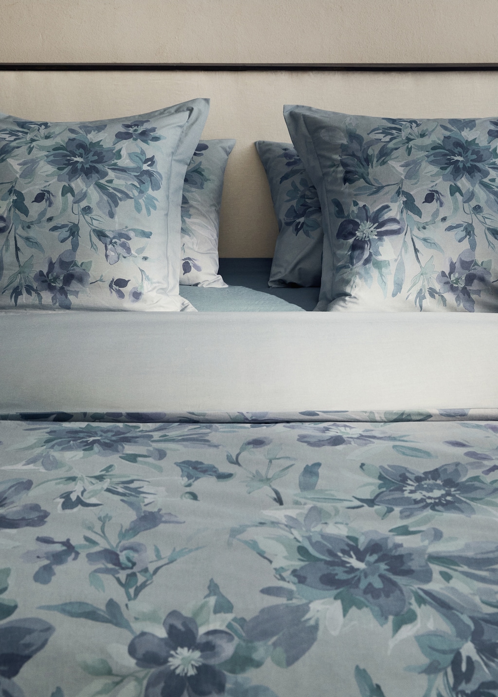 Percale cotton watercolour floral-print duvet cover for 90 cm bed