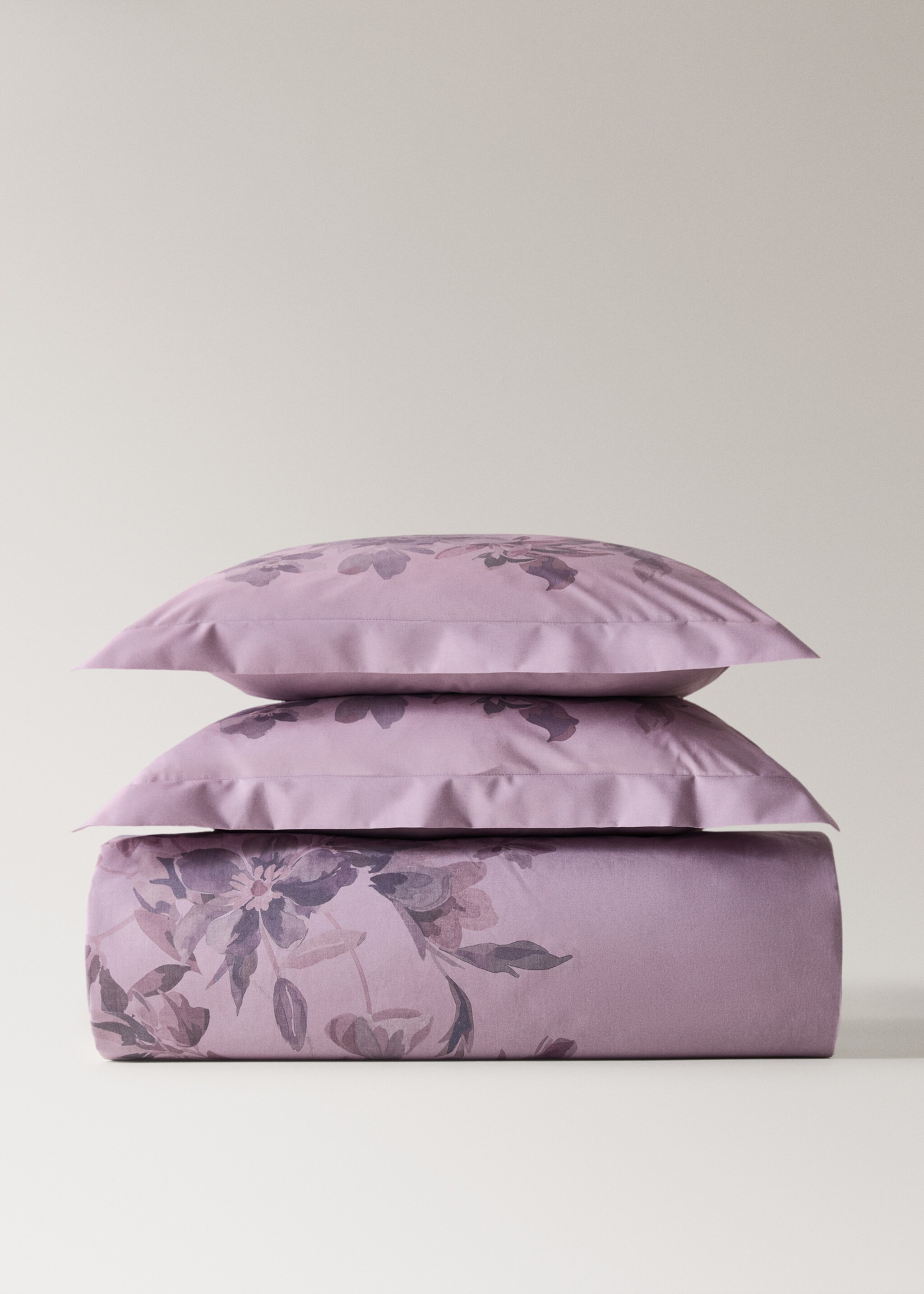 Navlaka za poplun od pamučnog perkala s cvjetnim uzorkom za krevet od 180/200 cm - Artikl bez modela, Boja šljive. Ref: 17001637-00.