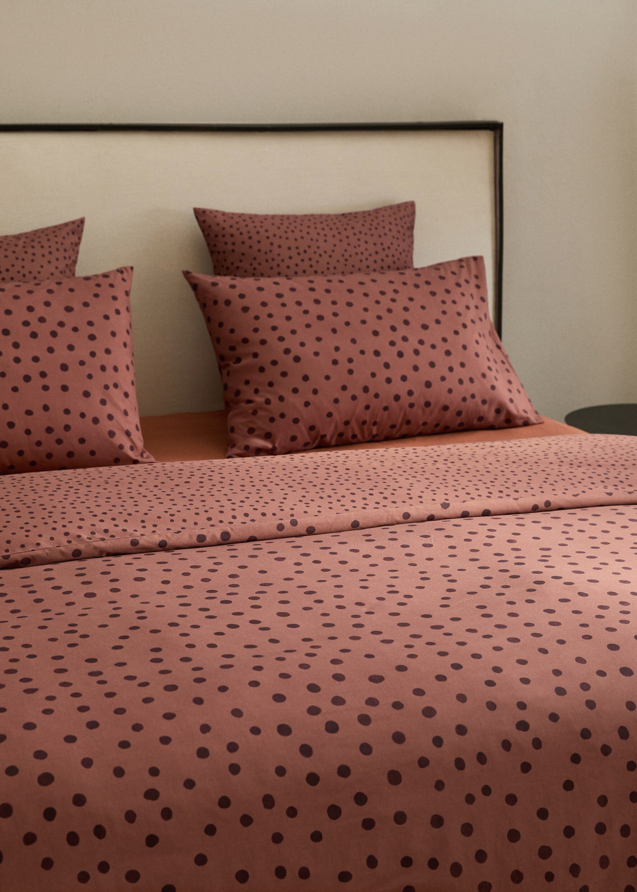 Percale cotton duvet cover 200 thread count polka dot print for bed 180/200 cm - Details of the article 7, Burnt Orange. Ref: 17001640-00.