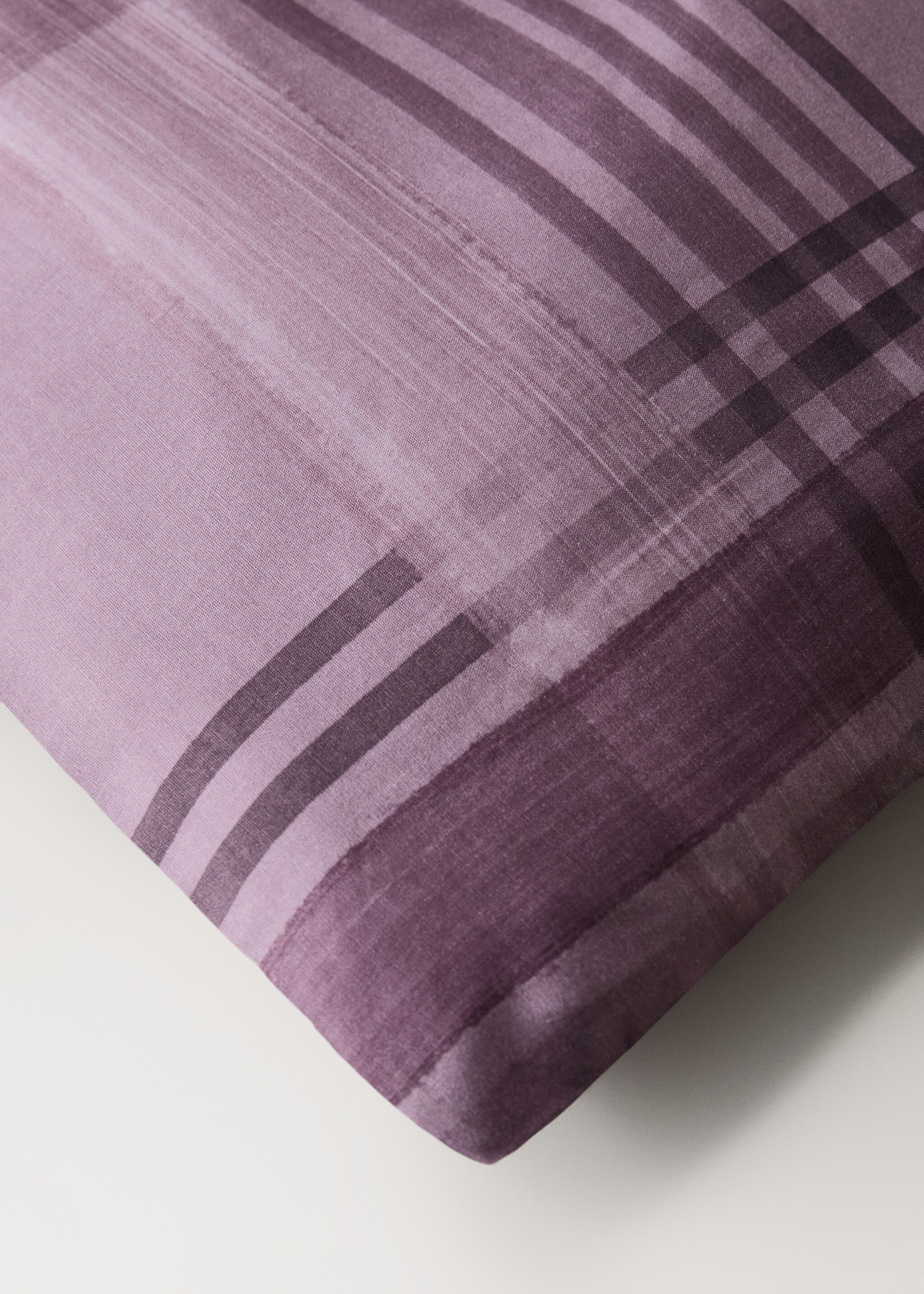 Percale cotton watercolour check-print duvet cover for 135/140 cm bed - Details of the article 3, Plum. Ref: 17001643-00.
