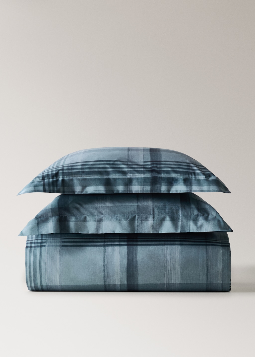 Percale cotton watercolour check-print duvet cover for 150/160 cm bed
