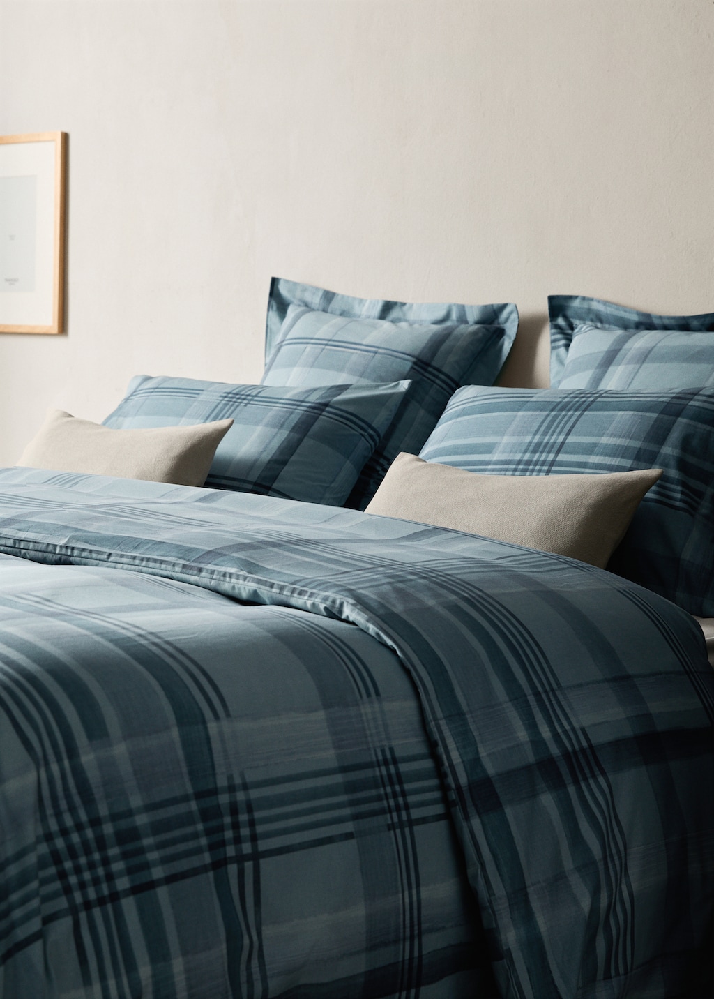 Percale cotton watercolour check-print duvet cover for 150/160 cm bed