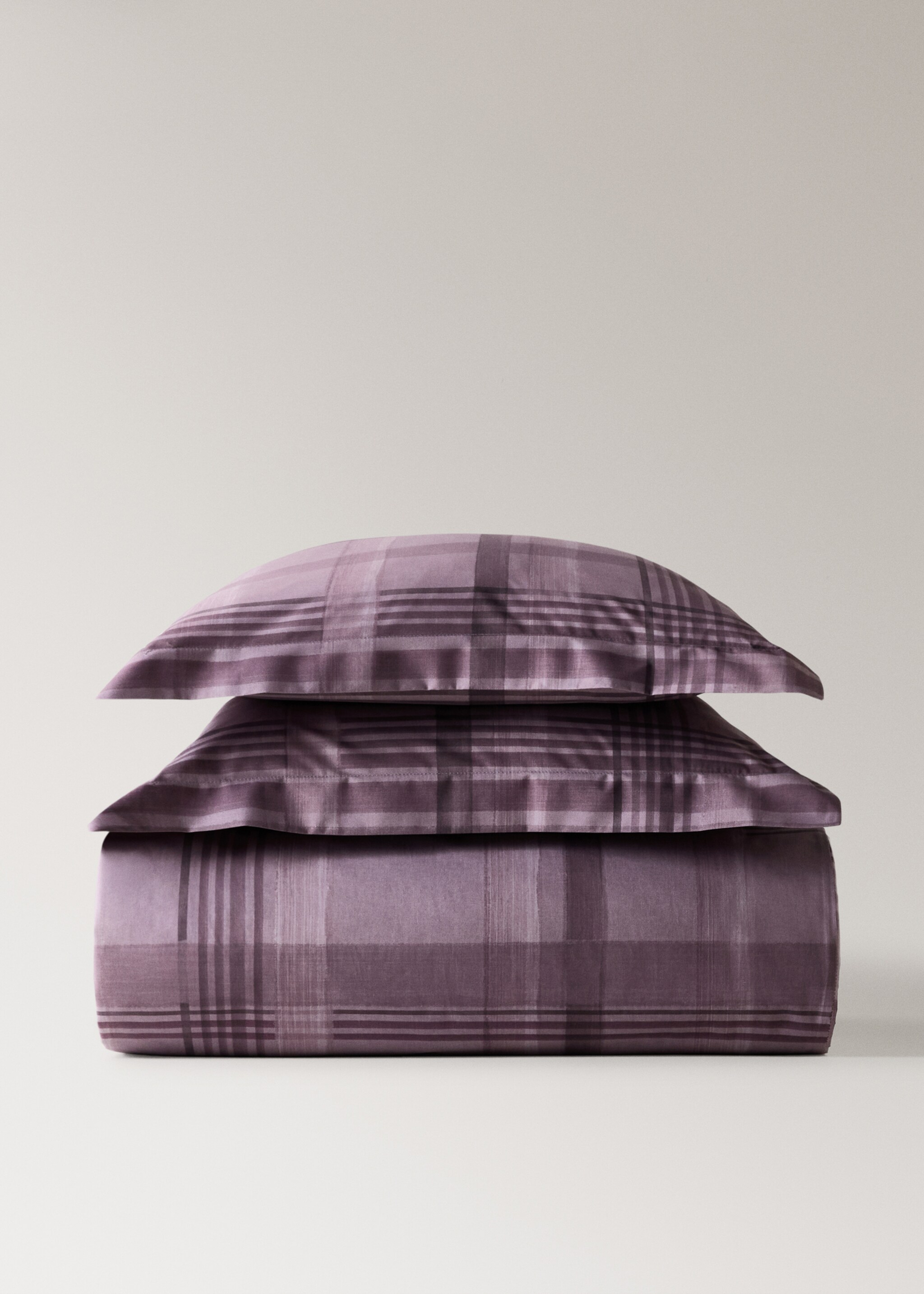 Percale cotton watercolour check-print duvet cover for 180/200 cm bed - Article without model, Plum. Ref: 17001645-00.