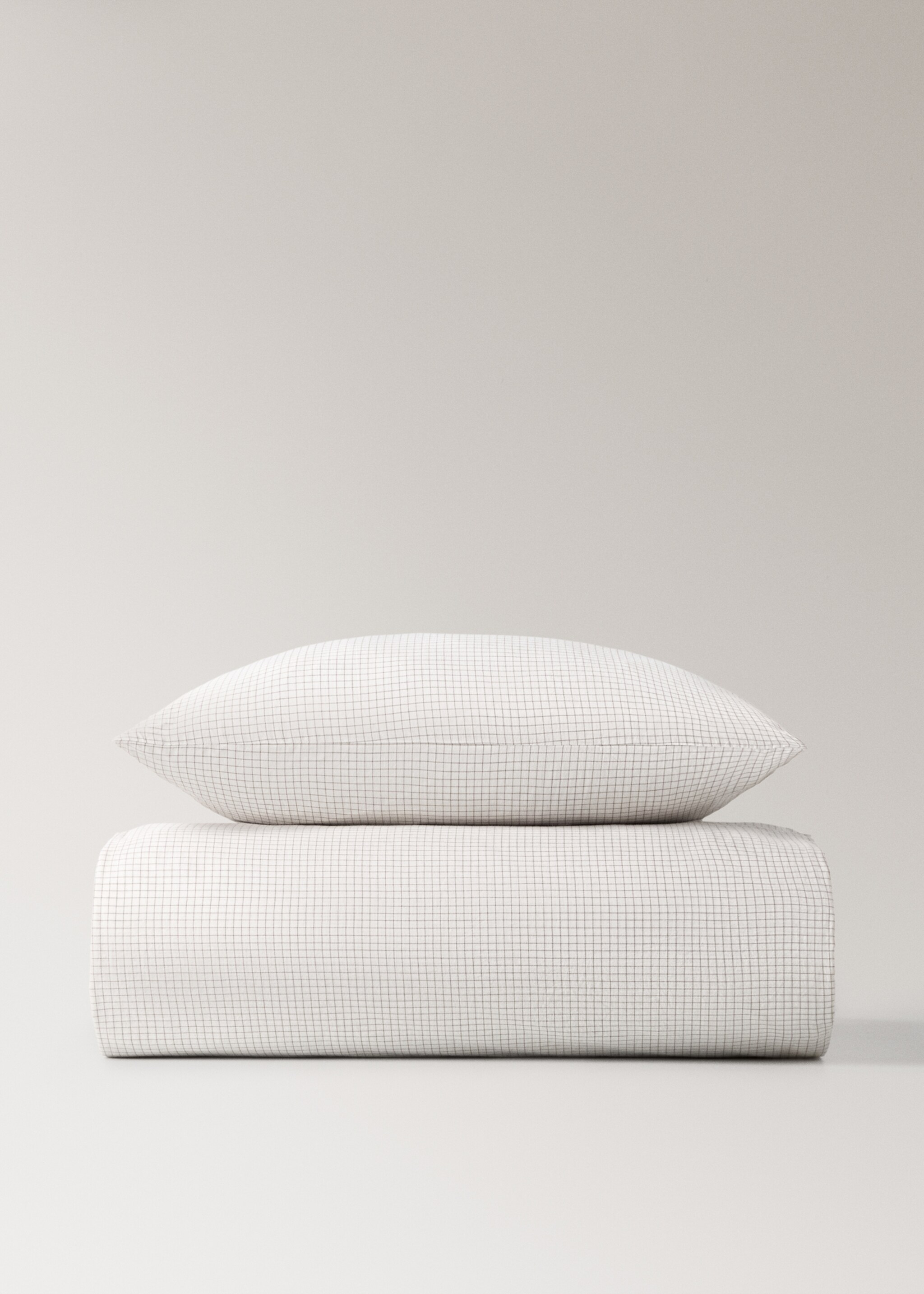 Children's duvet cover in yarn-dyed cotton with mini-check pattern for 90 cm bed - Article without model, Ecru. Ref: 17001651-00.