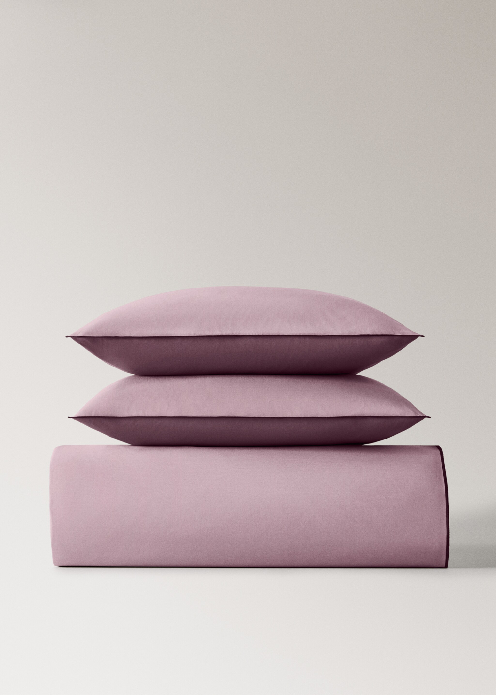 Copripiumino percalle di cotone 200 fili overlock contrasto letto 200 cm - Articolo senza modello, Prugna. Ref: 17001654-00.