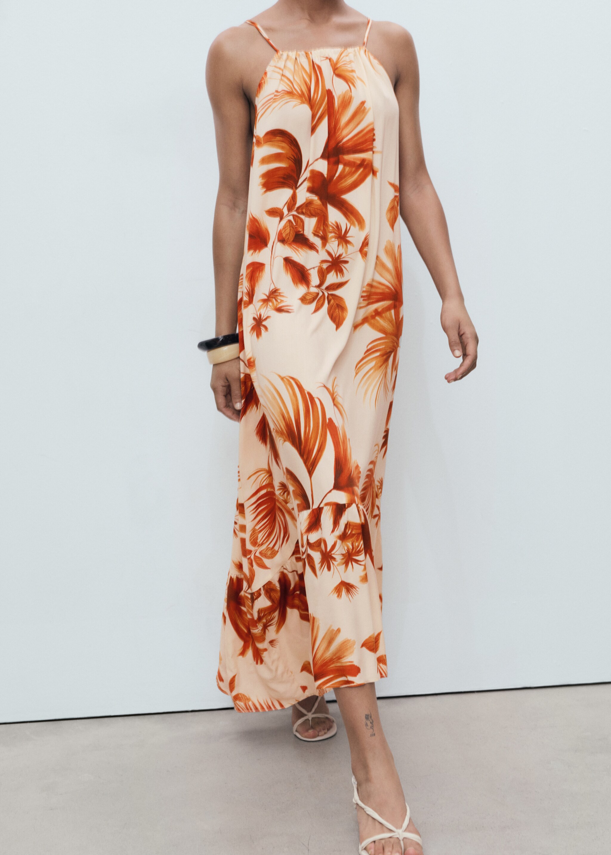 Palm tree print halter dress - Medium plane