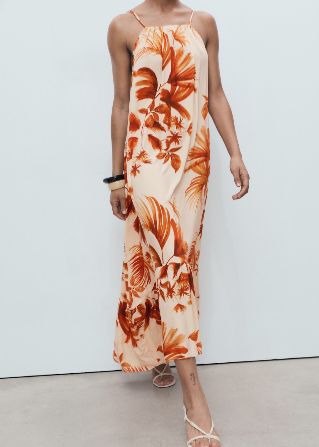 Palm-tree print halter dress