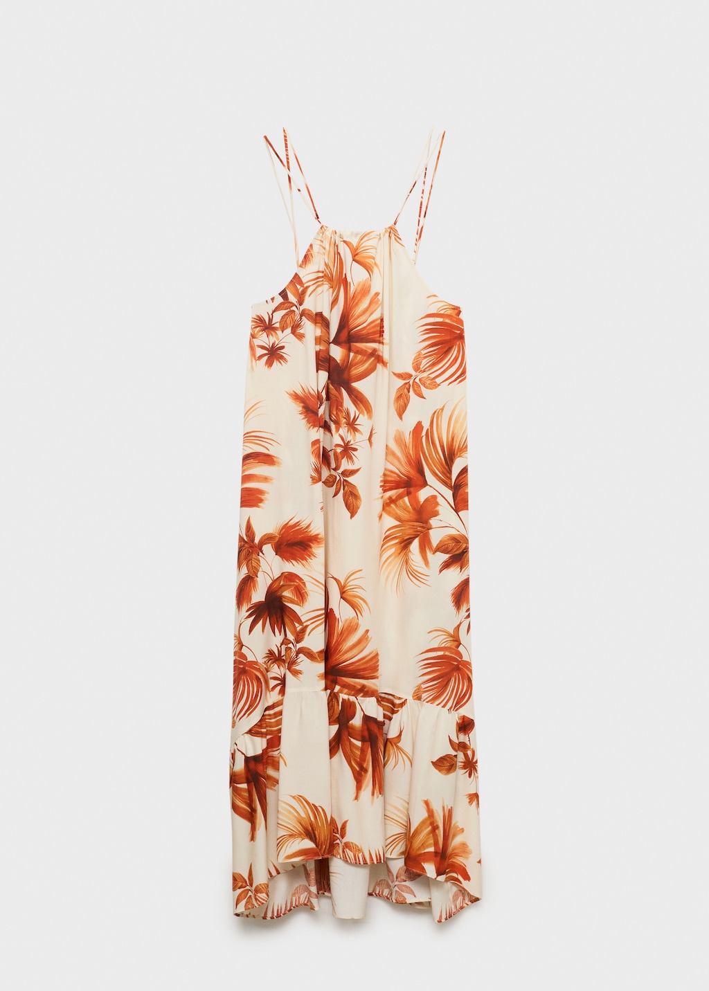 Palm-tree print halter dress