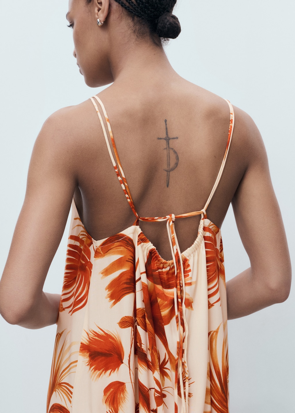 Palm-tree print halter dress