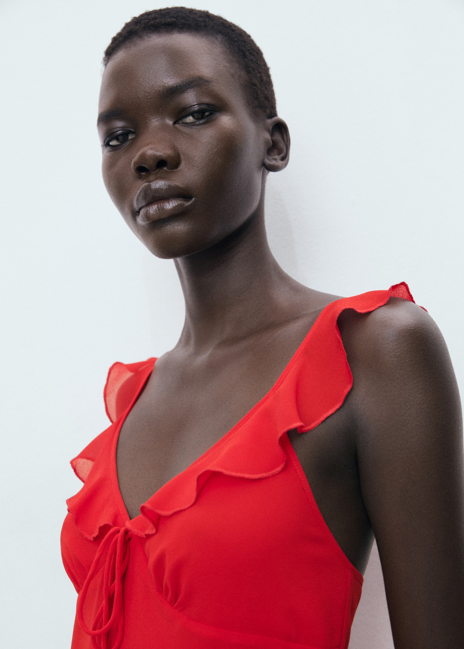 Midi-dress with ruffle neckline Women MANGO Saudi Arabia