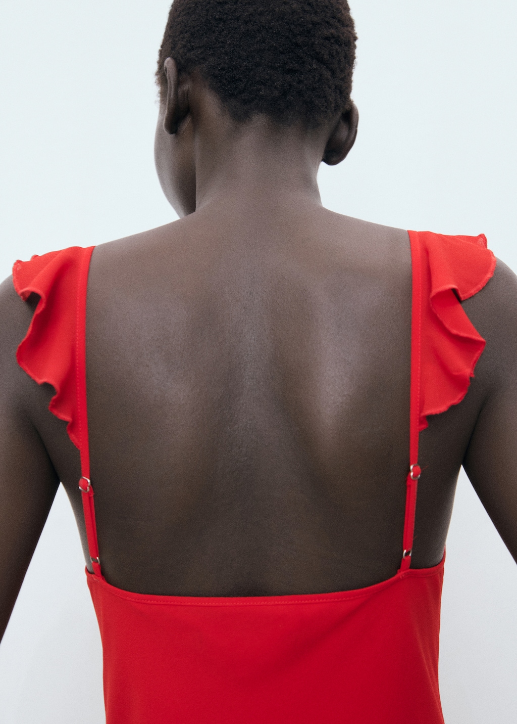 Midi-dress with ruffle neckline